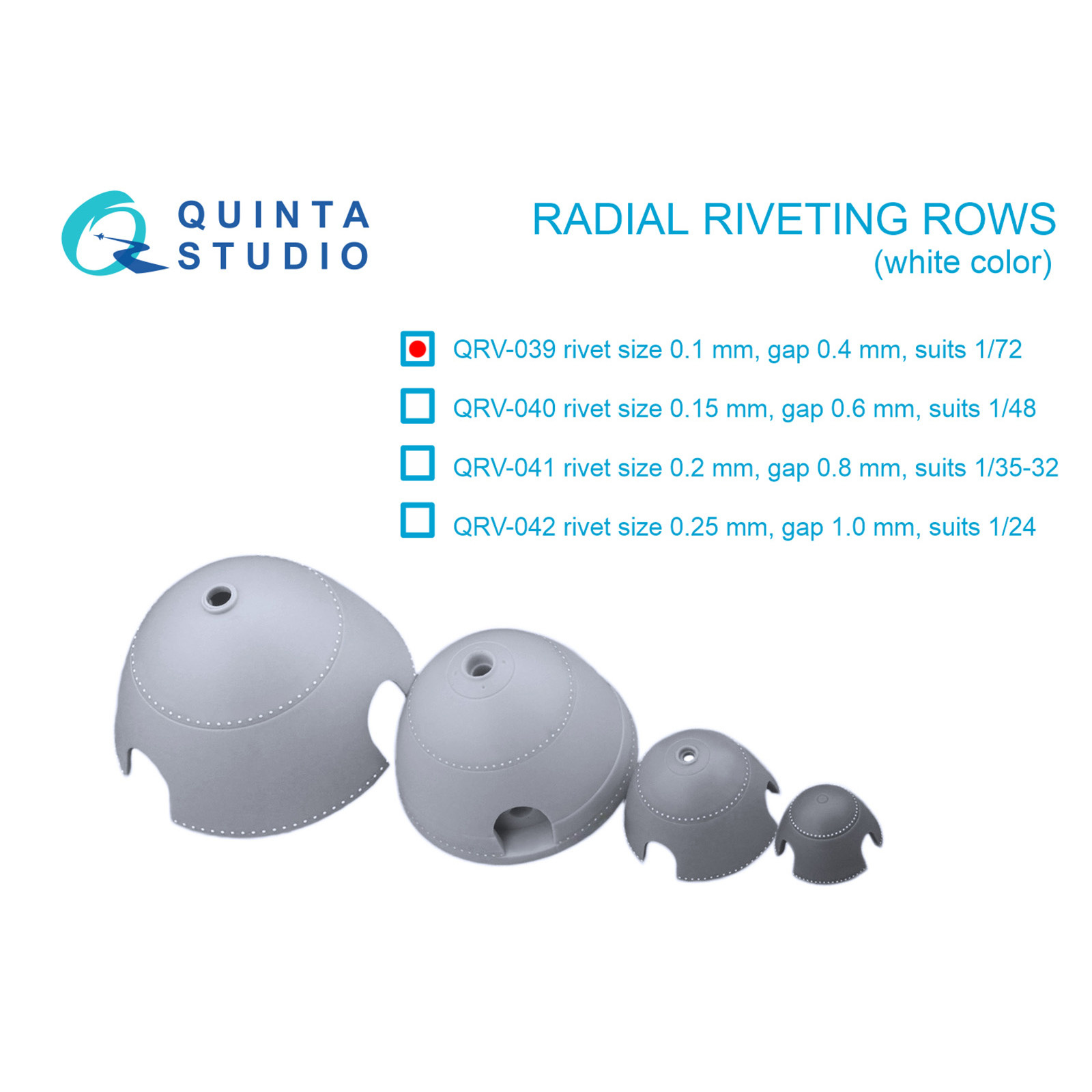 QRV-039 Quinta Studio 1/72 Radial riveting rows (riveting size 0.10 mm, interval 0.4 mm, scale 1/72), white