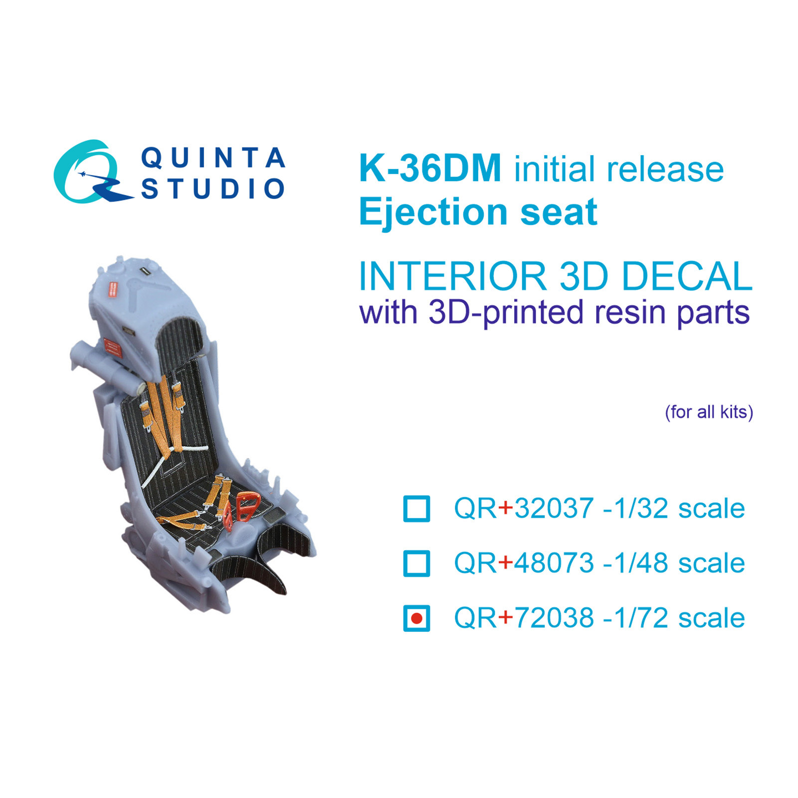 QR+72038 Quinta Studio 1/72 Катапультное кресло К-36ДМ (первых выпусков) (для С-17/22, С-24, первых М-29 9-12) all модели