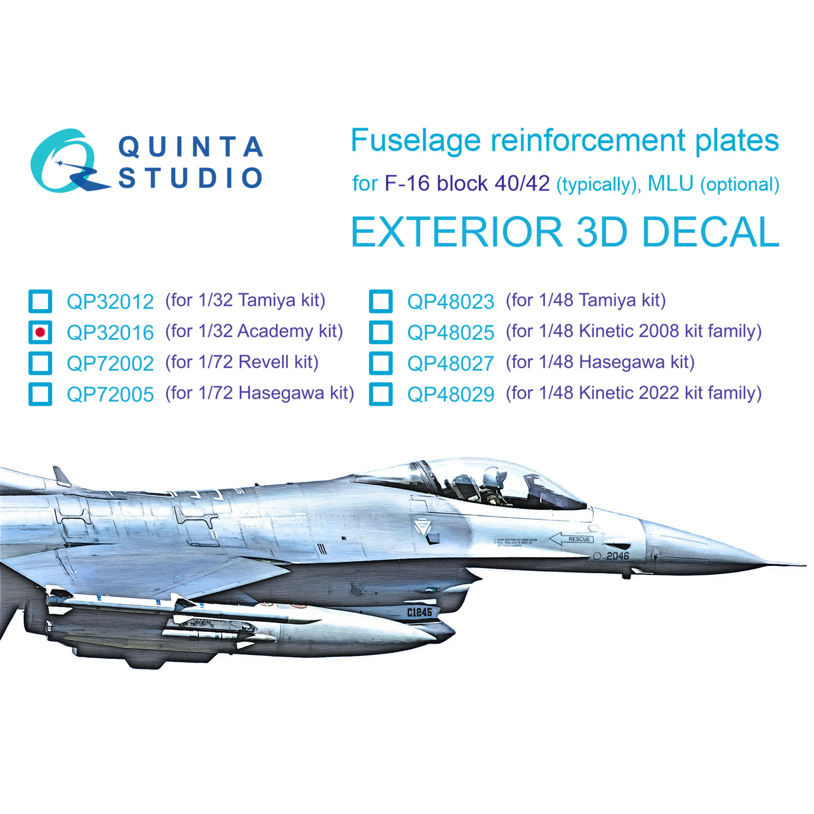 QP32016 Quinta Studio 1/32 Усиливающие накладки для F-16 block 40/42 (Academy)