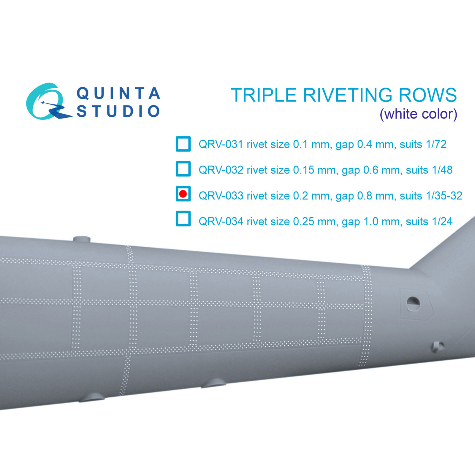 QRV-033 Quinta Studio 1/32 Triple riveting rows (riveting size 0.20 mm, interval 0.8 mm), white, total length 3.7 m