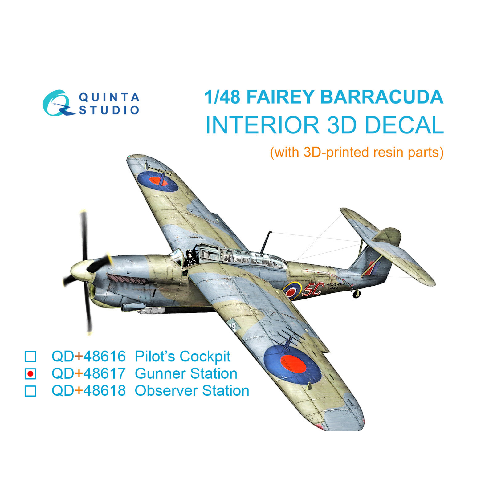 QD+48617 Quinta Studio 1/48 3D Декаль интерьера кабины Стрелка Fairey Barracuda (Т$ач) (с 3D-печатными деталями)