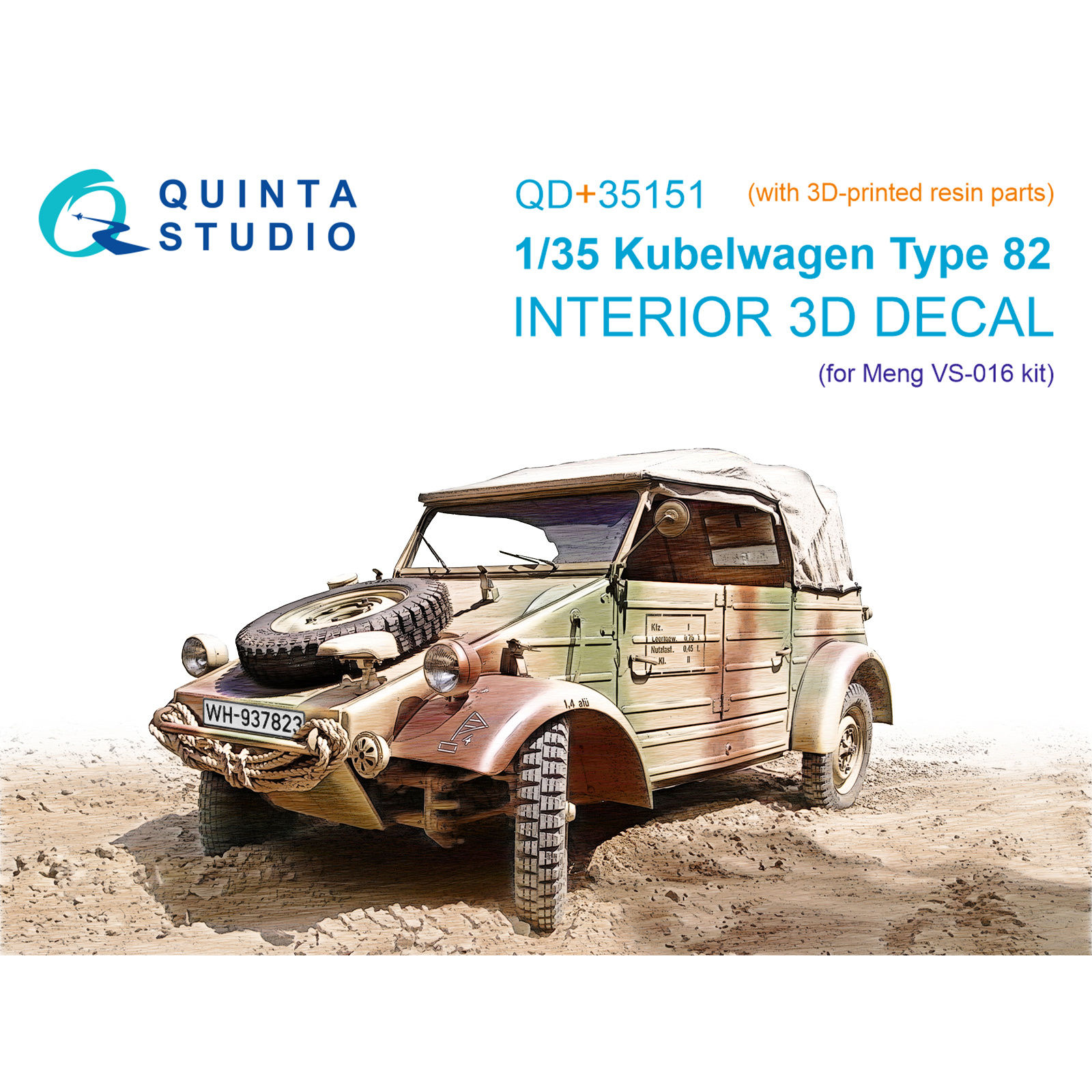 QD+35151 Quinta Studio 1/35 3D Декаль интерьера кабины Kubelwagen Type 82 (Meng VS-016) (с 3D-печатными деталями)