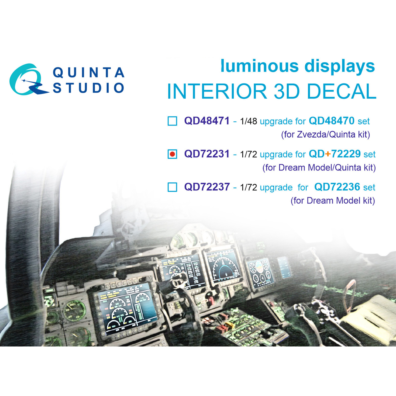 QD72231 Quinta Studio 1/72 3D Декаль интерьера кабины К-52 включенные дисплеи для QD+72229 (Dream Model/Quinta Models)