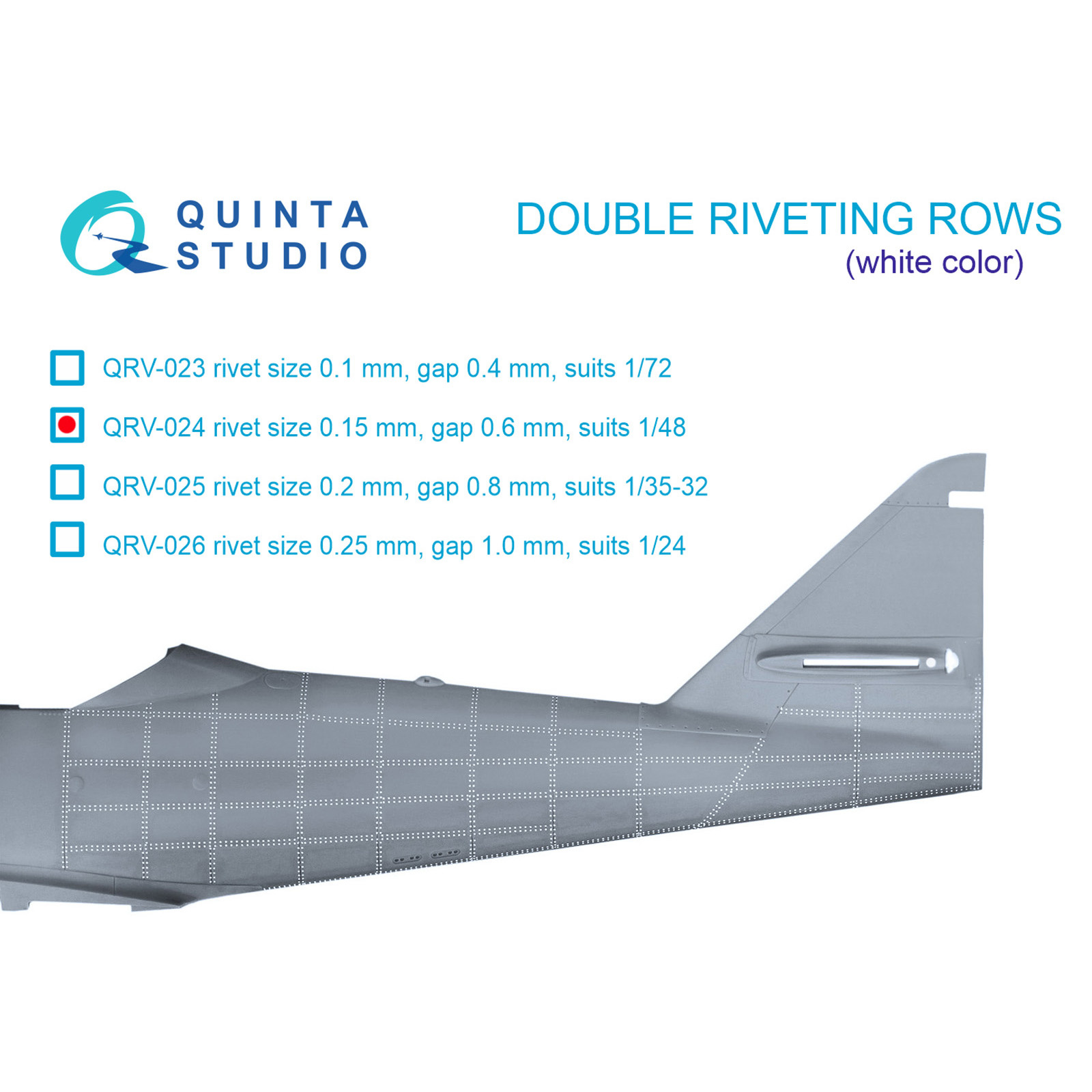 QRV-024 Quinta Studio 1/48 Double riveting rows (riveting size 0.15 mm, interval 0.6 mm), white, total length 6.2 m