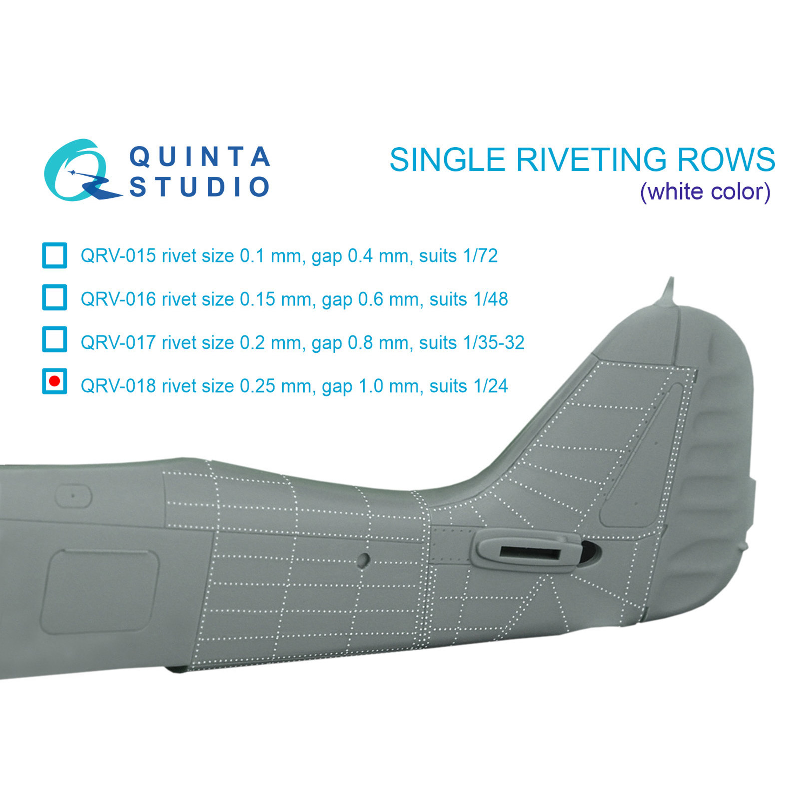 QRV-018 Quinta Studio 1/24 Single riveting rows (riveting size 0.25 mm, interval 1.0 mm), white, total length 5.8 m