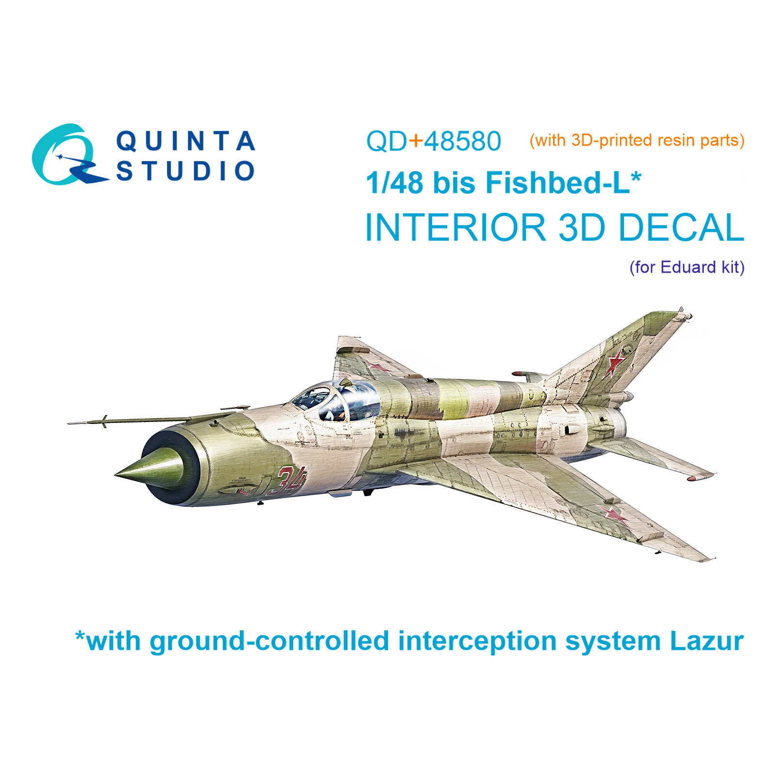 QD+48580 Quinta Studio 1/48 3D Декаль интерьера кабины MiGG-21БИС Ранний (с системой Лазурь-М) (Eduard) (с 3D-печатными деталями)
