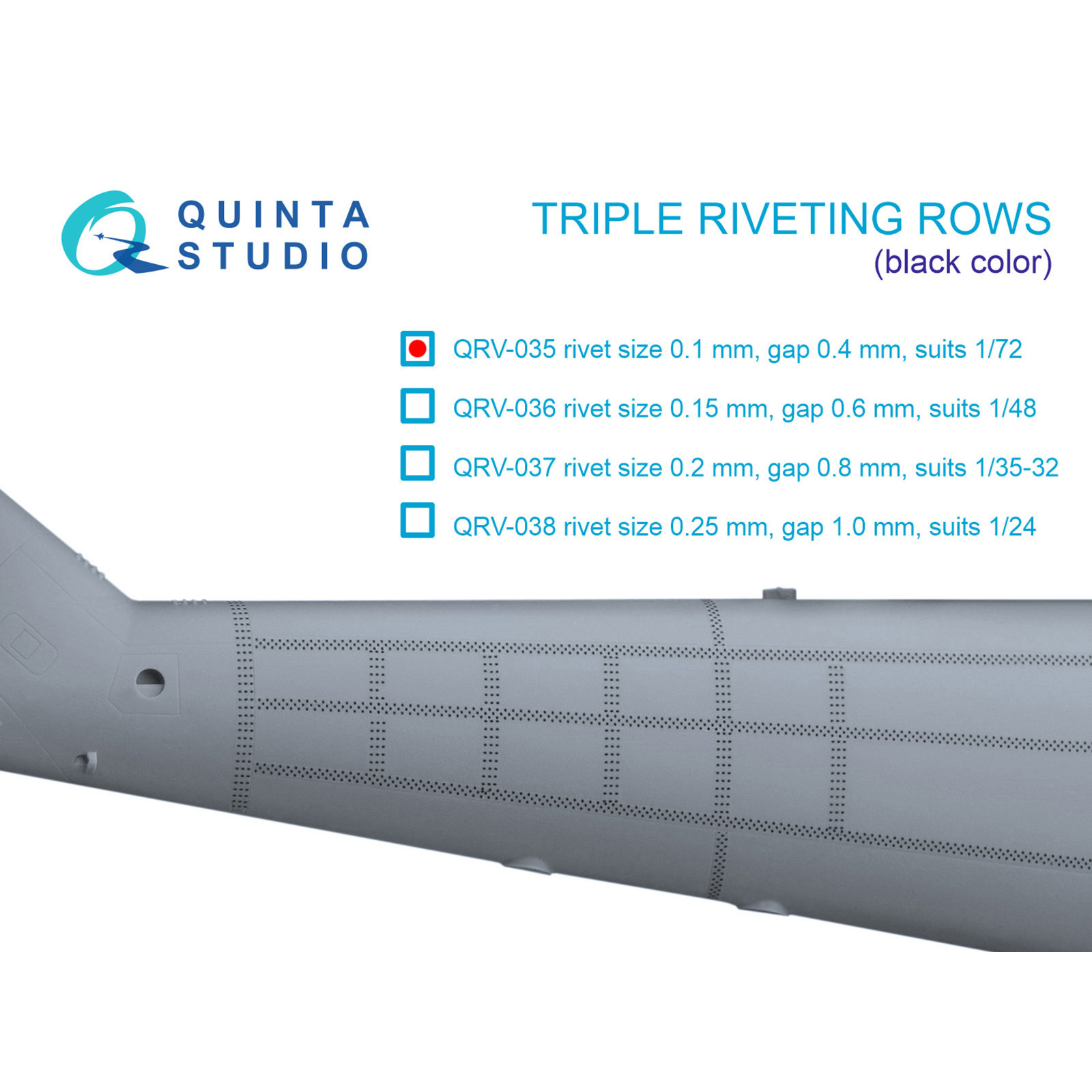 QRV-035 Quinta Studio 1/72 Triple riveting rows (riveting size 0.10 mm, interval 0.4 mm), black, total length 6.6 m