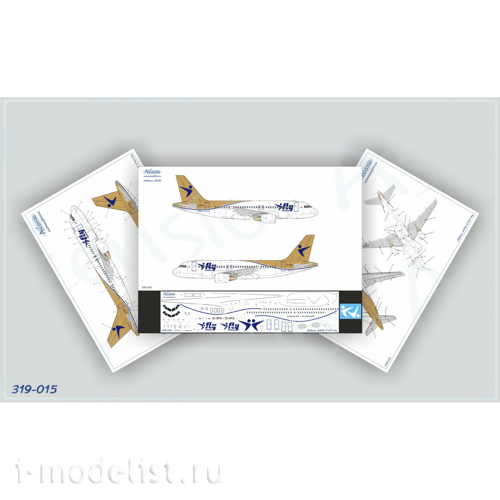 319-015 Ascensio 1/144 Scales Decal for Airbus A319 aircraft (I Fly)