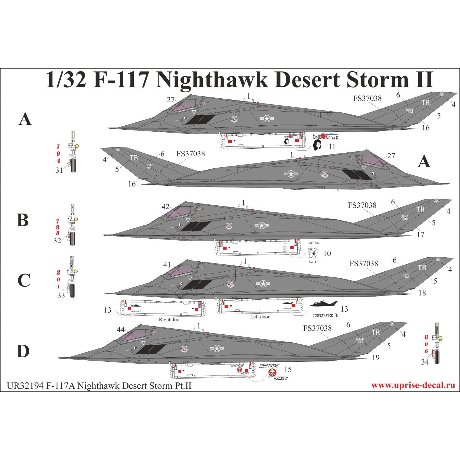 UR32194 Sunrise 1/32 Decal for F-117A Nighthawk 