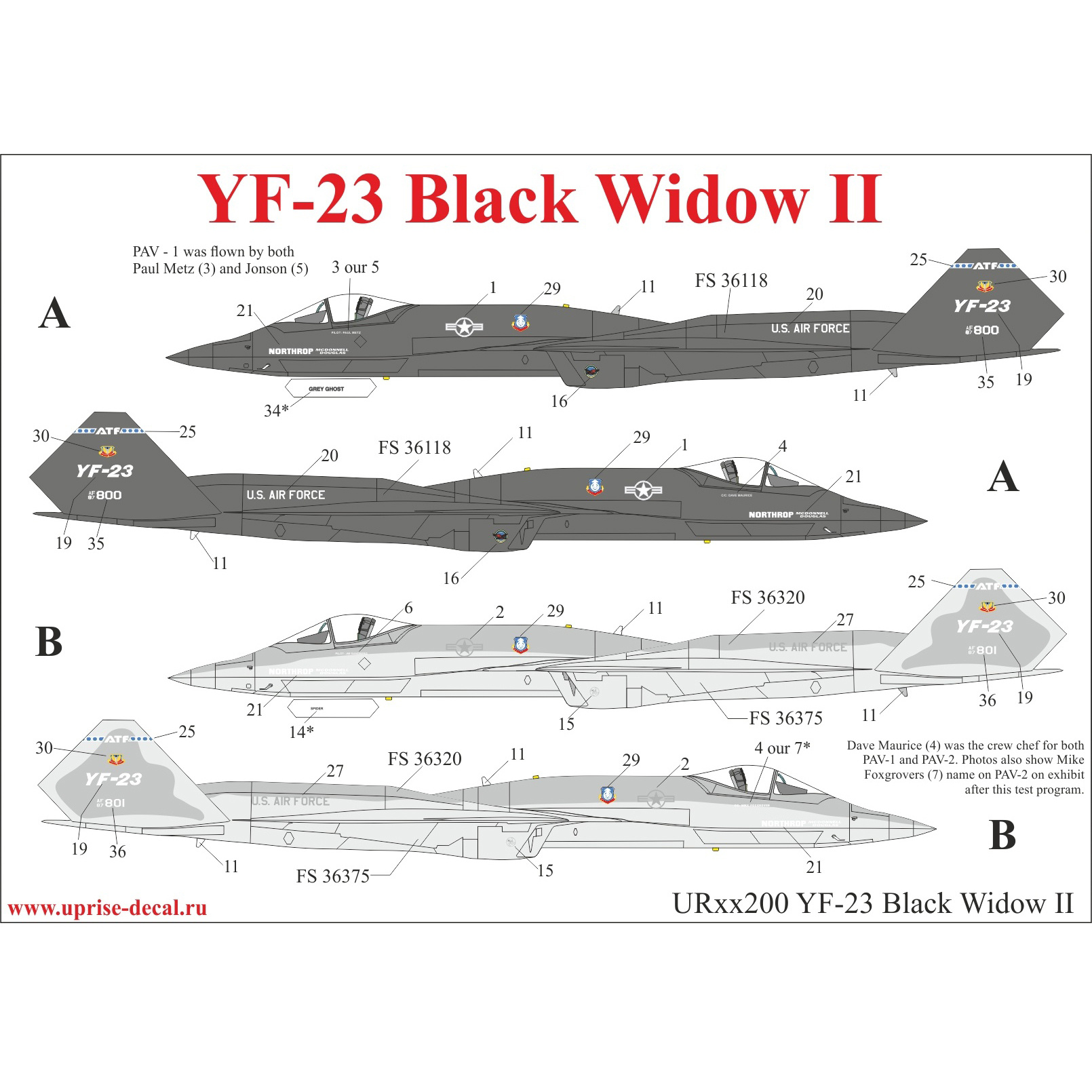 UR144200 Sunrise 1/144 Decal for YF-23 Black Widow II