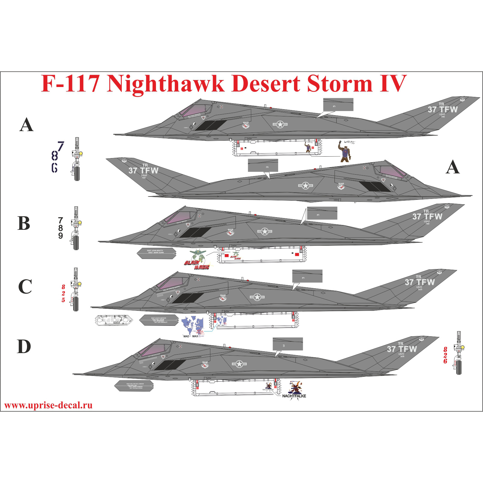 UR144196 Sunrise 1/144 Decal for F-117 Nighthawk Desert Storm Pt.IV, since then. inscriptions