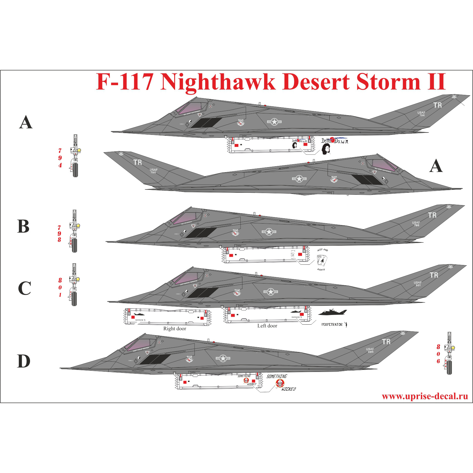 UR144194 Sunrise 1/144 Decal for F-117 Nighthawk Desert Storm Pt.II, since then. inscriptions