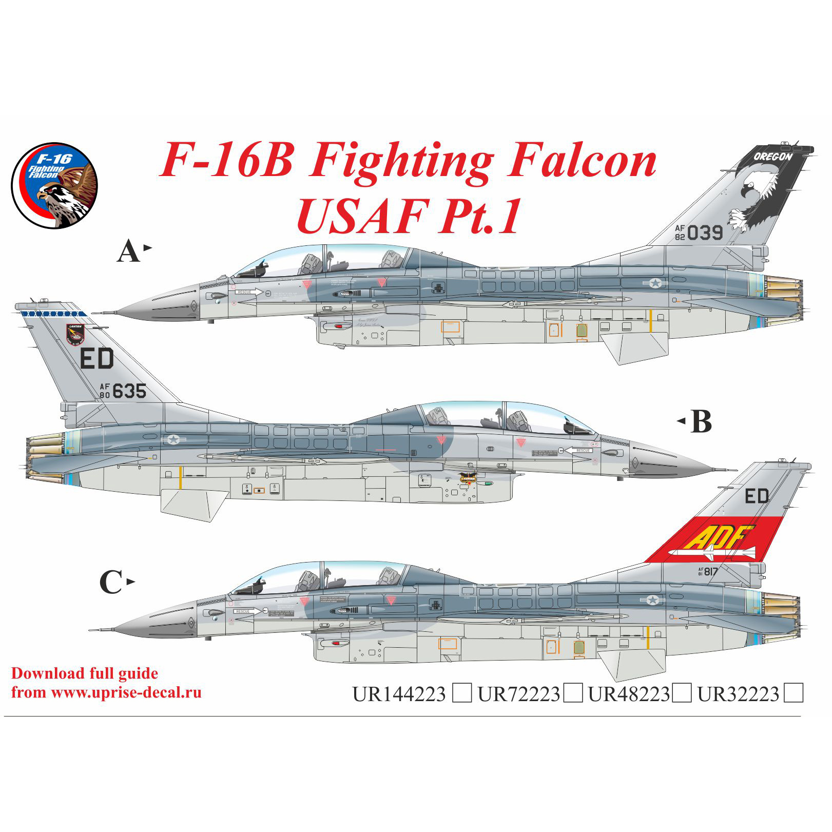 UR72223 Sunrise 1/72 Decals for F-16B Fighting Falcon USAF Pt.1