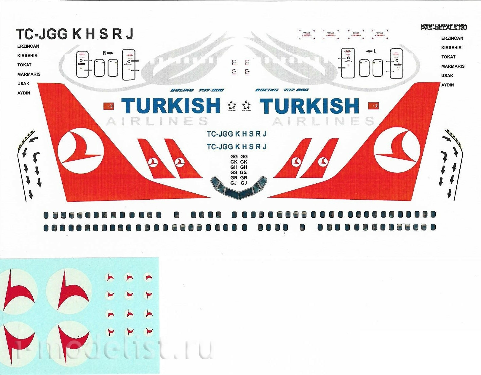 737800-02 PasDecals Decal 1/144 Scales at Boeng 737-800 TURKISH (Tulip)