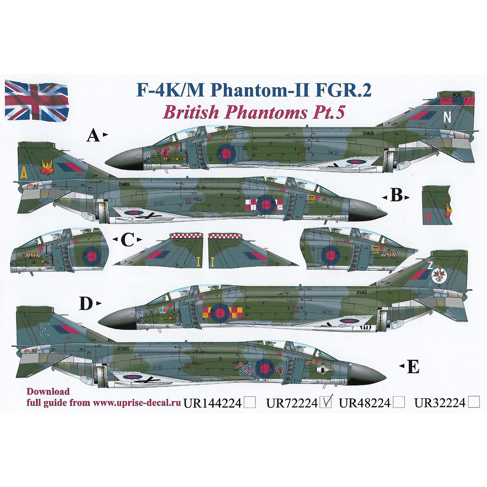 UR72224 Sunrise 1/72 Decals for F-4M Phantom-II FGR.2, British Phantoms Pt.5