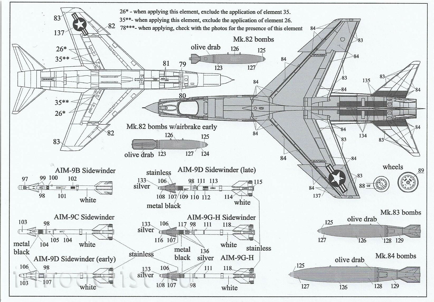 UR32197 Sunrise 1/32 Decal for F-8 Crusader Tech. inscriptions with insignia