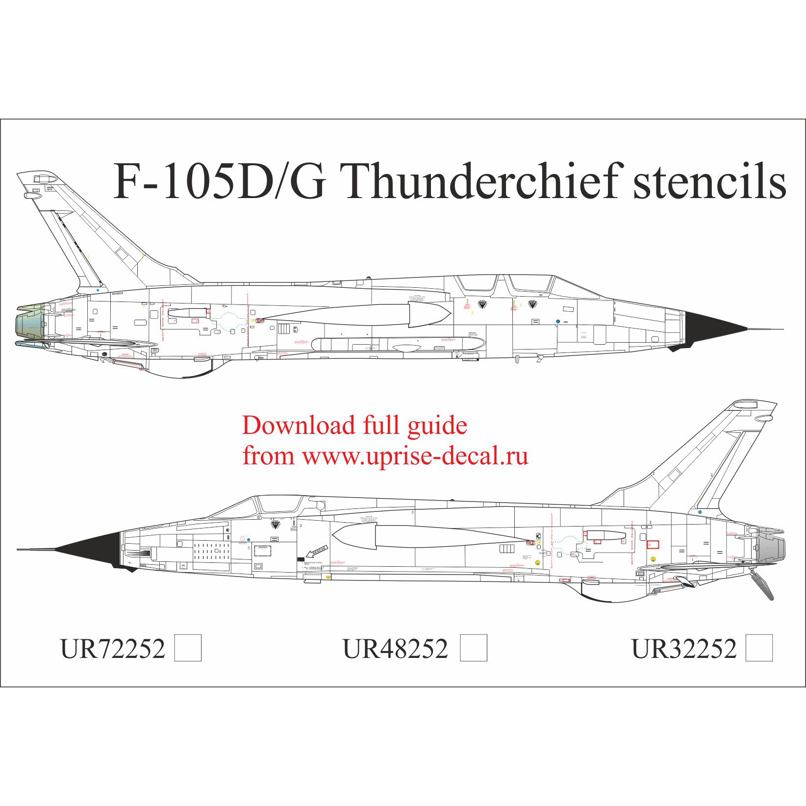 UR32252 Sunrise 1/32 Decal for F-105D/G Thunderchief Tech. inscriptions