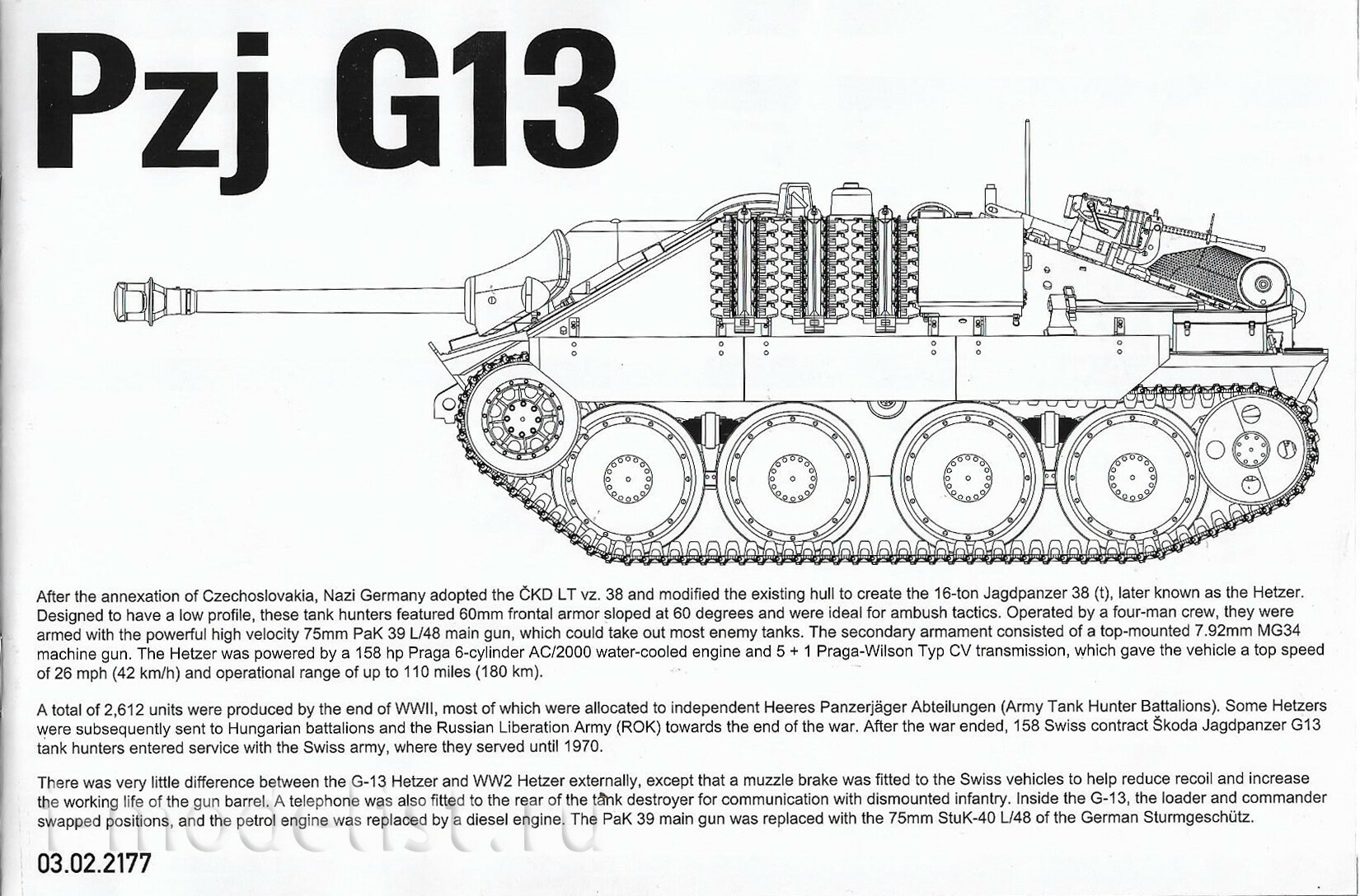 2177 Takom 1/35 Tank Destroyer Swiss Stalker G13 Jagdpanzer 38(t)