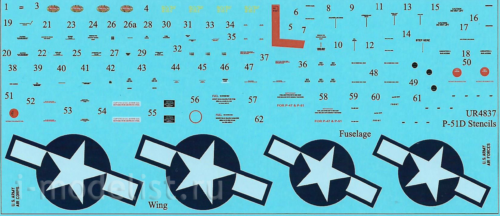 UR48179 Sunrise 1/48 Decal for P-51D Mustang, tech. inscriptions