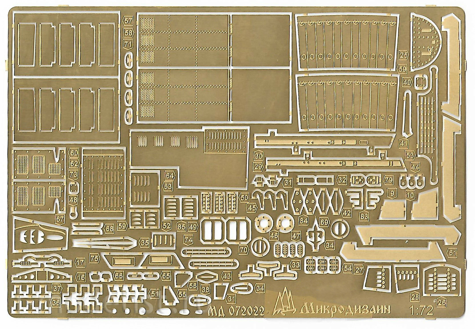 072022 Micro Design 1/72 Set of color photo etching cabin MiGG-29/Migg-29SMT