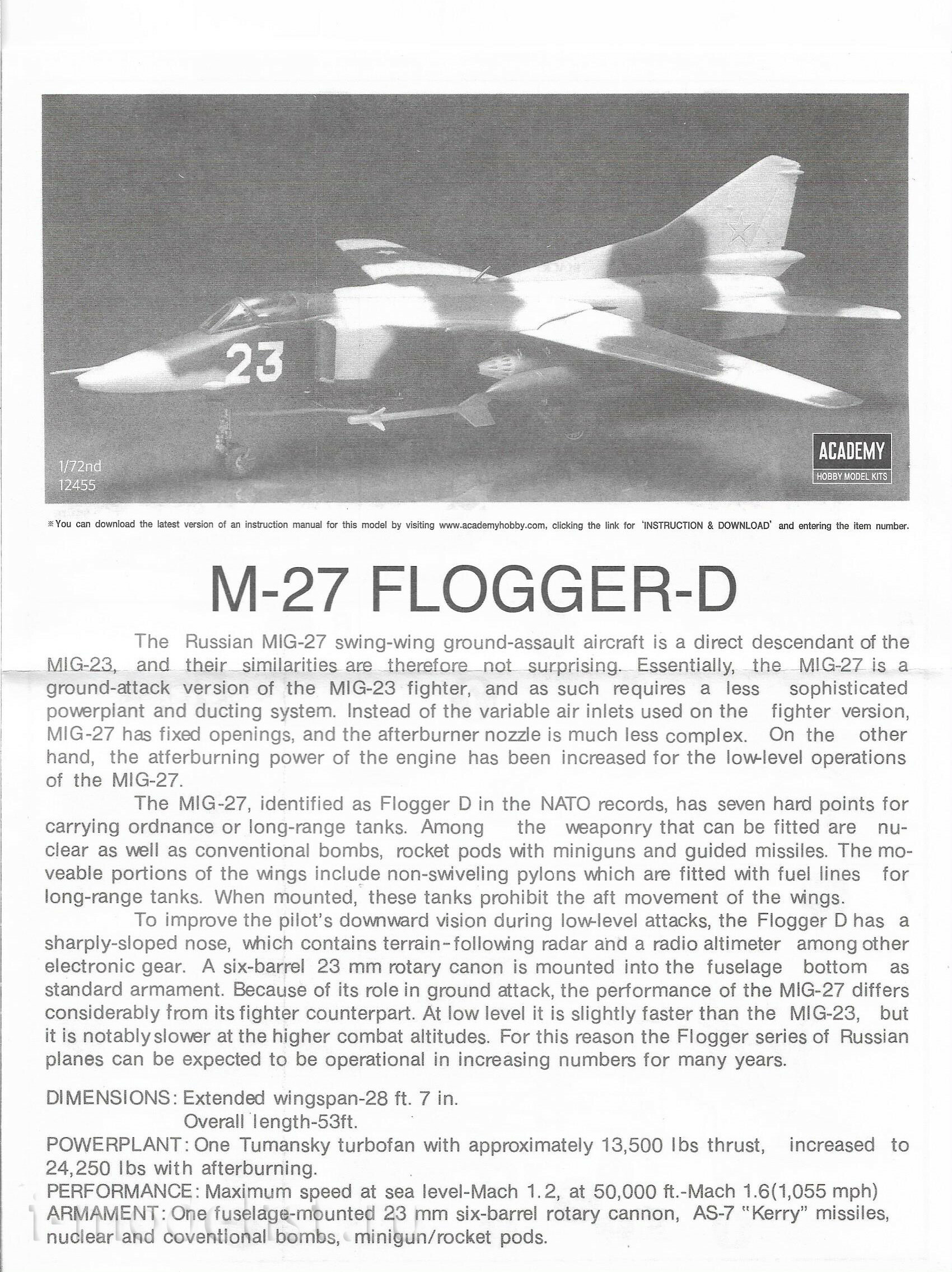 12455 Aircraft Academy 1/72 MiG-27 FLOGGER-D