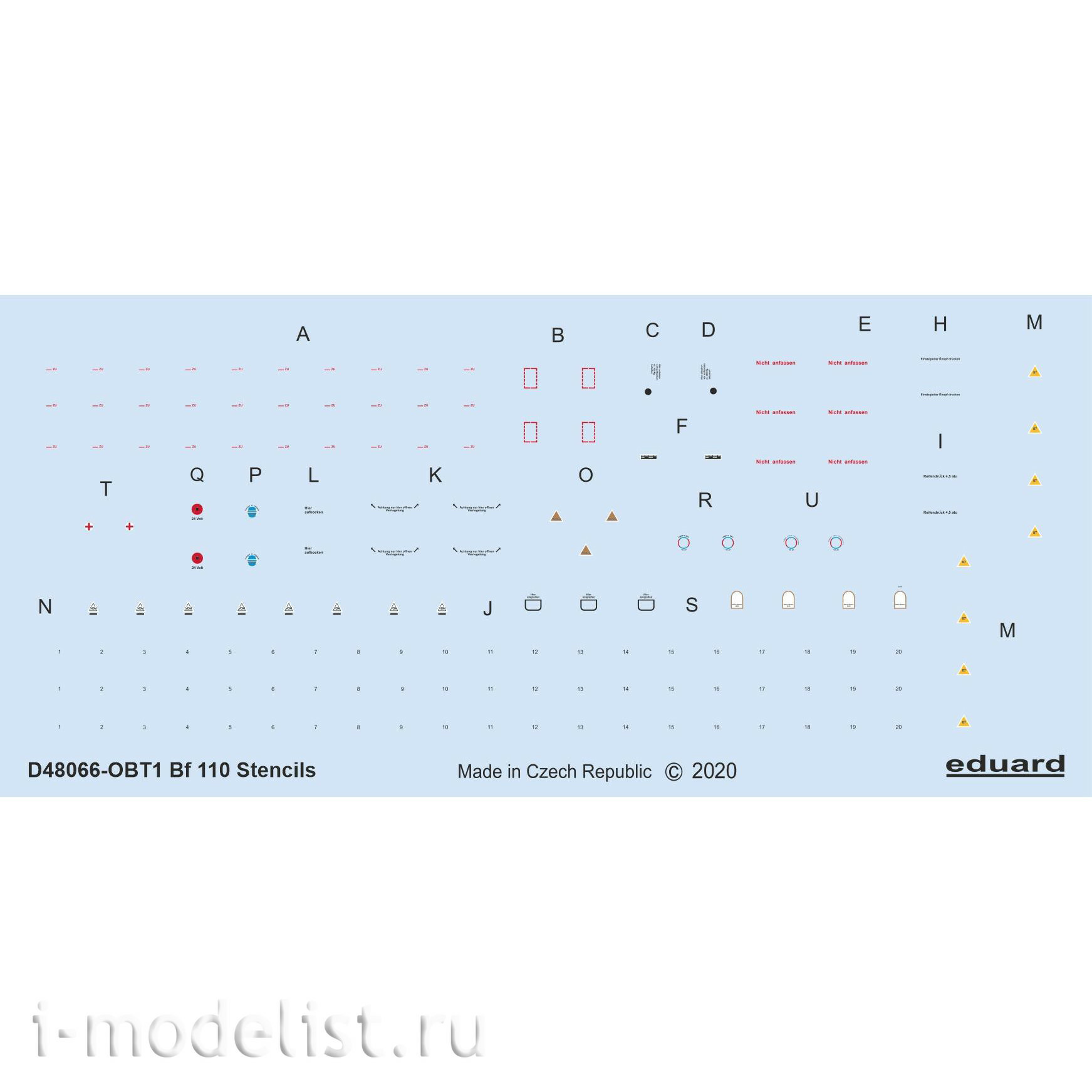 D48066 Eduard 1/48 Decal for Bf 110 Technical Lettering