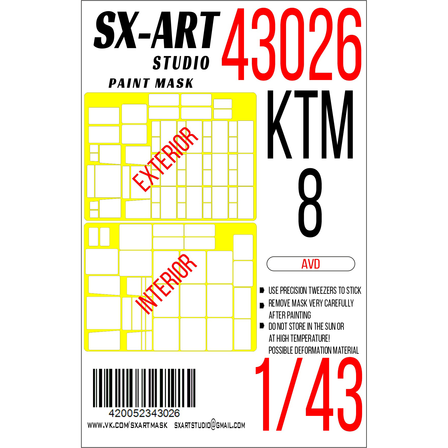 43026 SX-Art 1/43 Paint mask tram KTM-8 external (AVD)