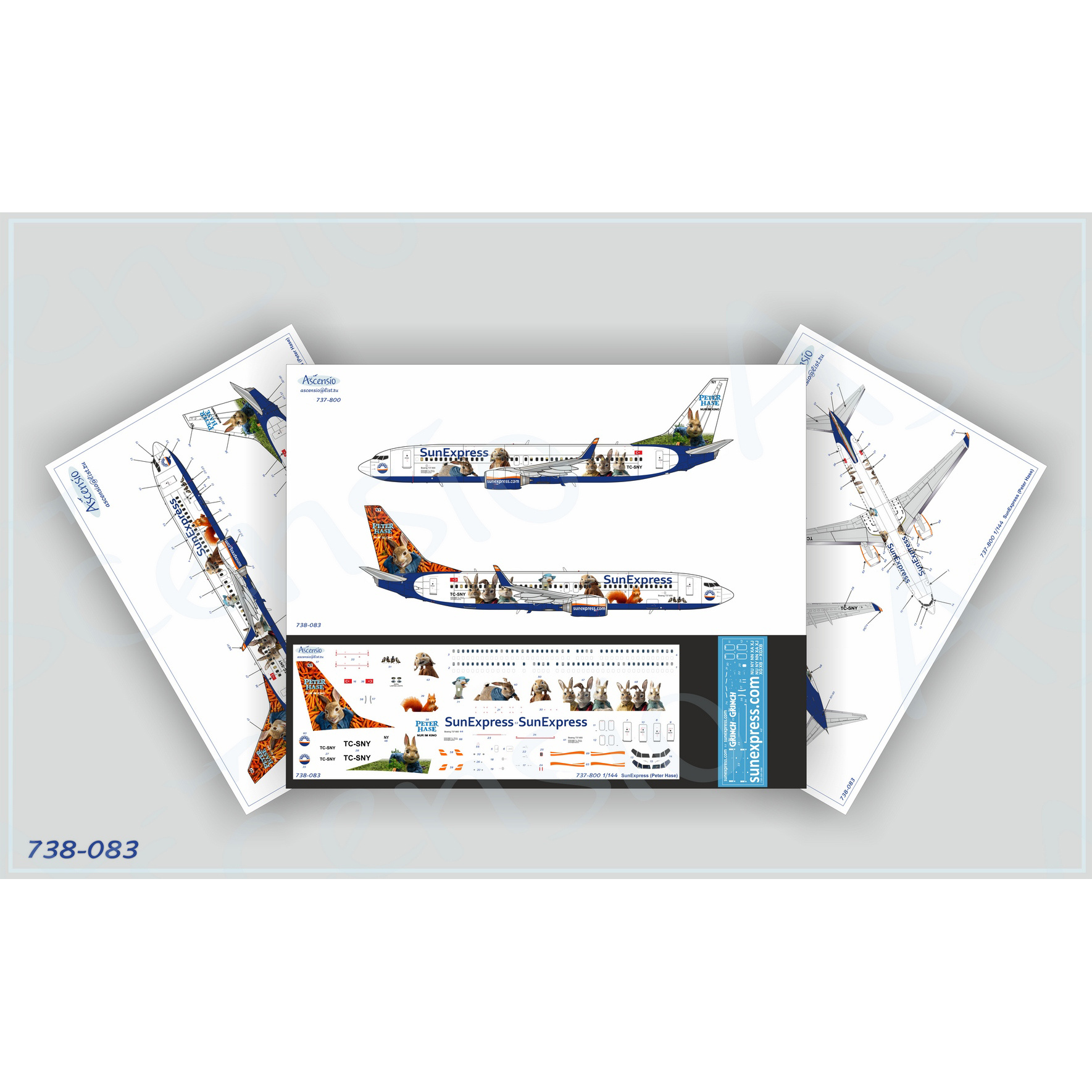738-083 Ascensio 1/144 Decal for 737-800 aircraft, SunExpress (Peter)