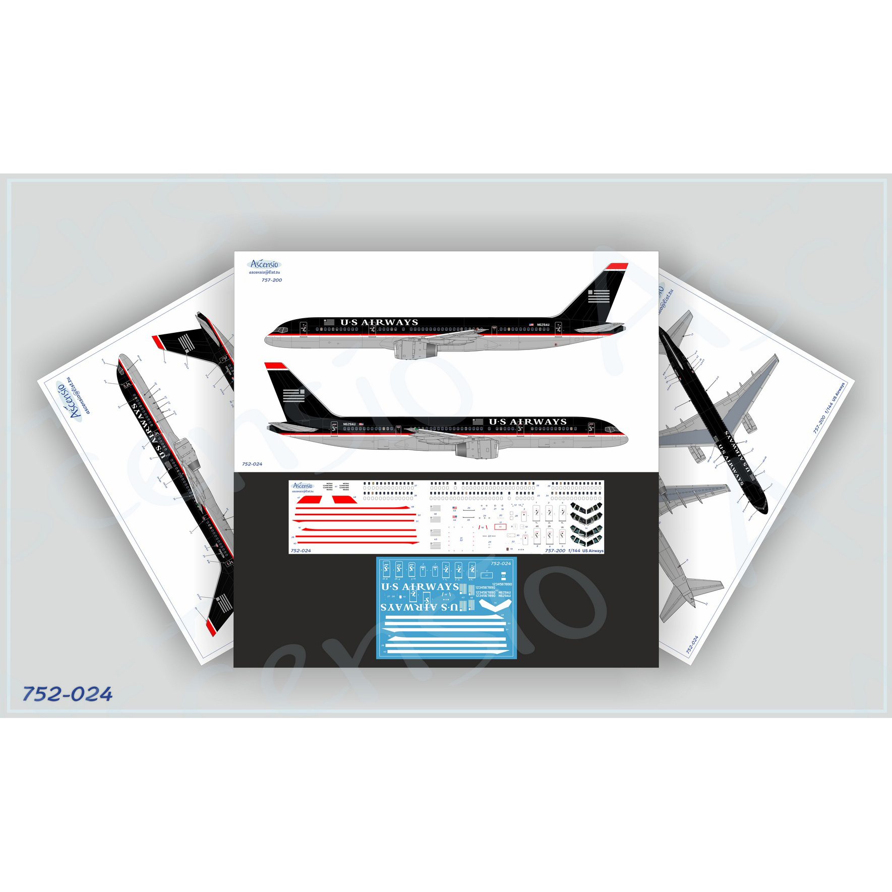 752-024 Ascensio 1/144 Decal for 757-200, US Airways