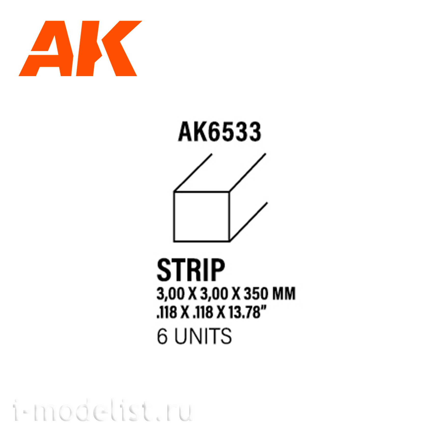AK6533 AK Interactive Полоски 3.00 x 3.00 x 350 мм – стирол - (6 штук)	