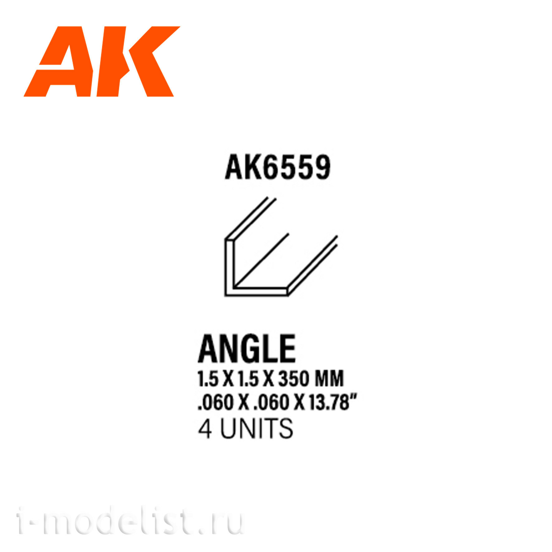 AK6559 AK Interactive Угол 1.50 x 1.50 x 350 мм – стирол - (4 штуки)	