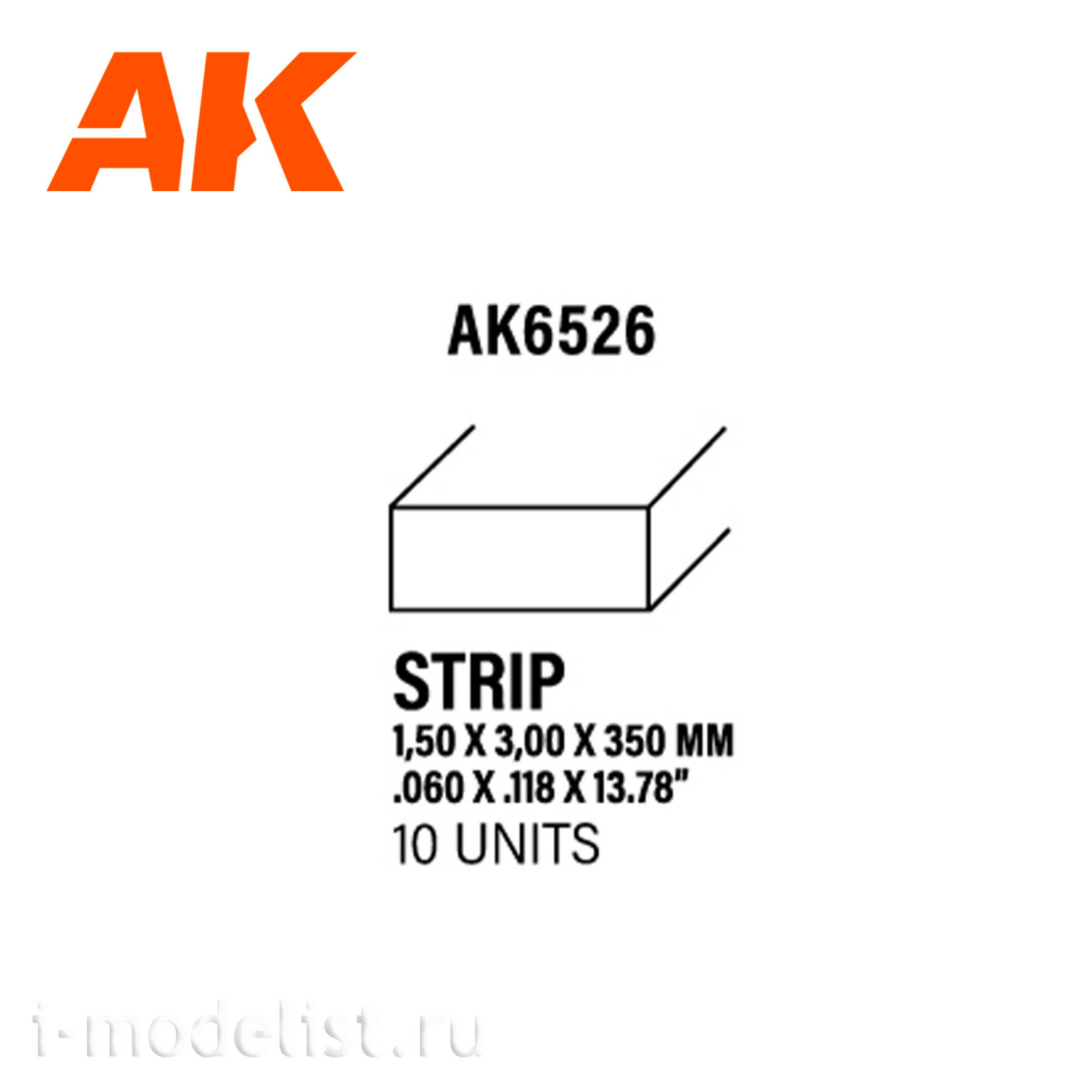 AK6526 AK Interactive Полоски 1.50 x 3.00 x 350 мм – стирол - (10 штук)	
