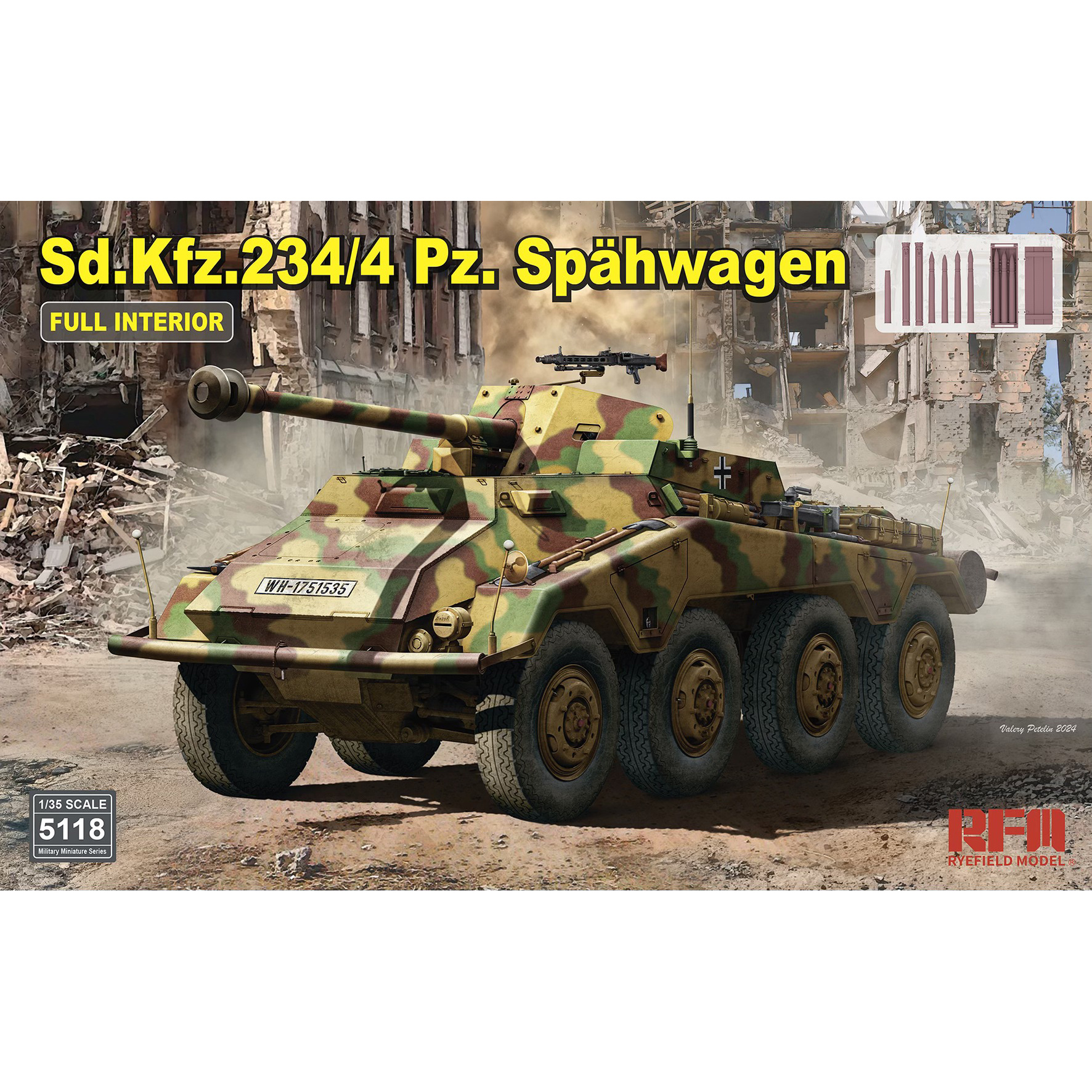 RM-5118 Rye Field Model 1/35 Notмецкий бронеавтомобиль Sd.Kfz.234/4 Pz.Spähwagen с полным интерьером