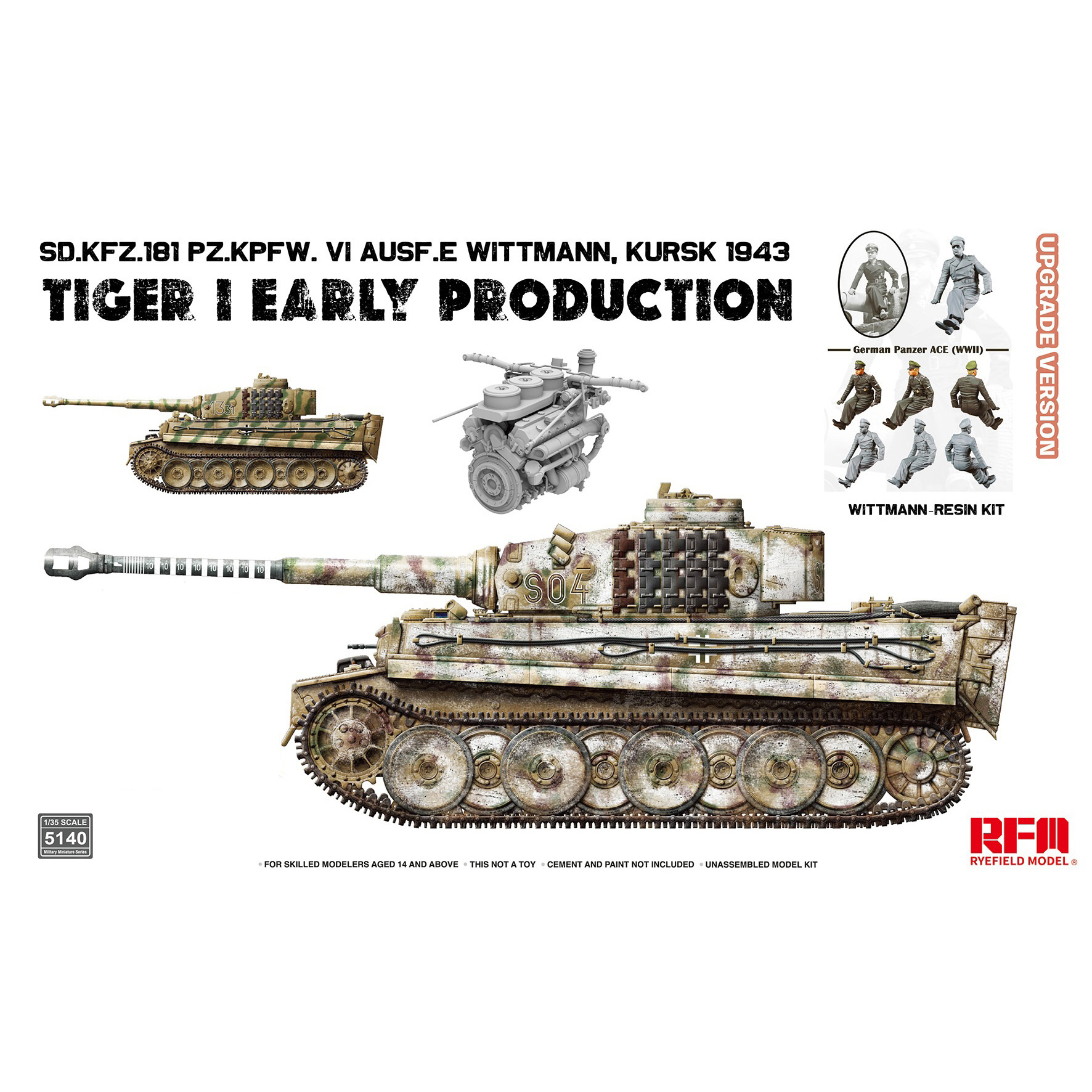 RM-5140 Rye Field Model 1/35 Notмецкий танк Sd.kfz.181 Tiger I (ранний, Курск 1943) с двигателем и фигуркой Михаэля Виттманна