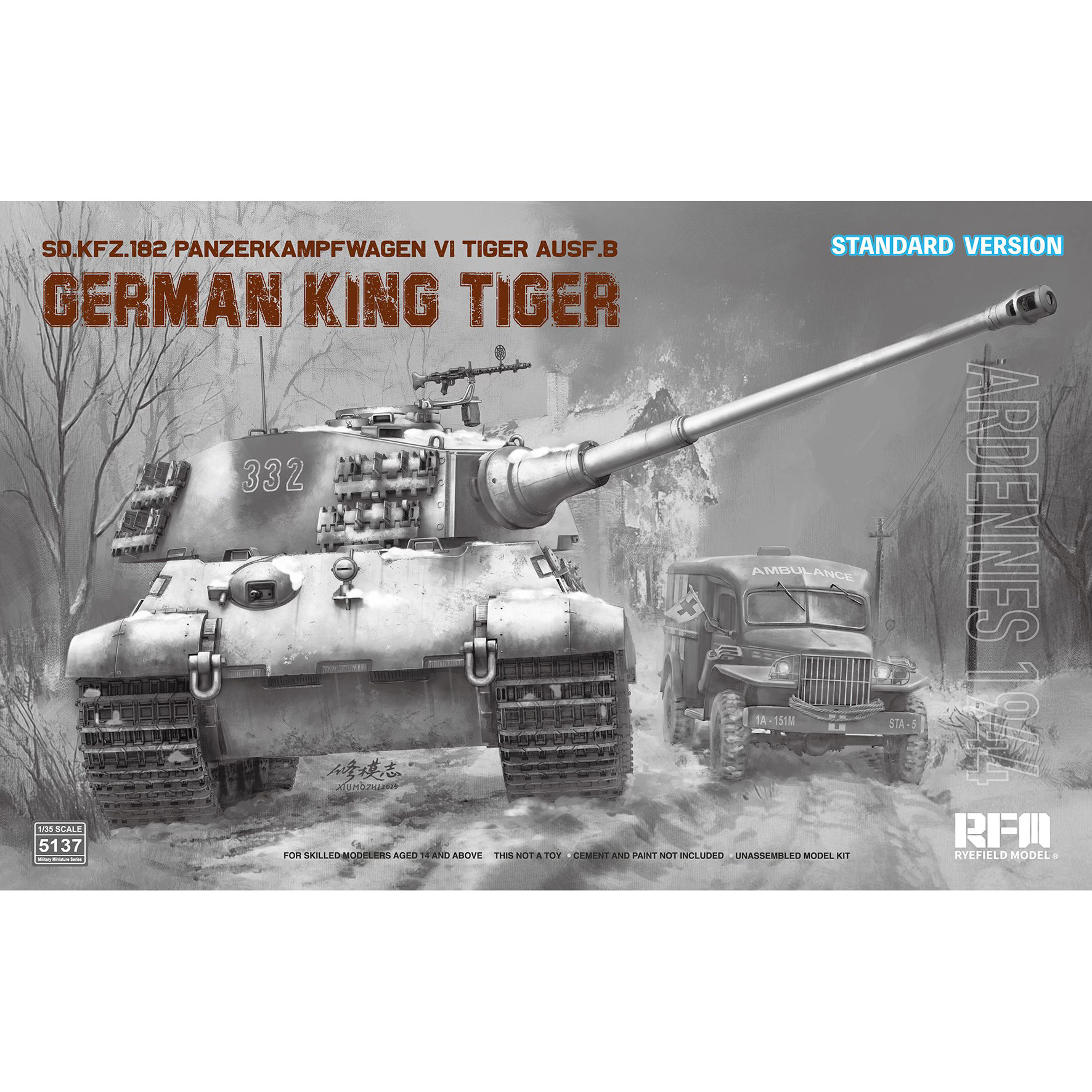 RM-5137 Rye Field Model 1/35 Notмецкий танк Sd.Kfz.182 Panzerkampfwagen VI Tiger Ausf.B “King Tiger” ARDENNES 1944 Башня Henschel