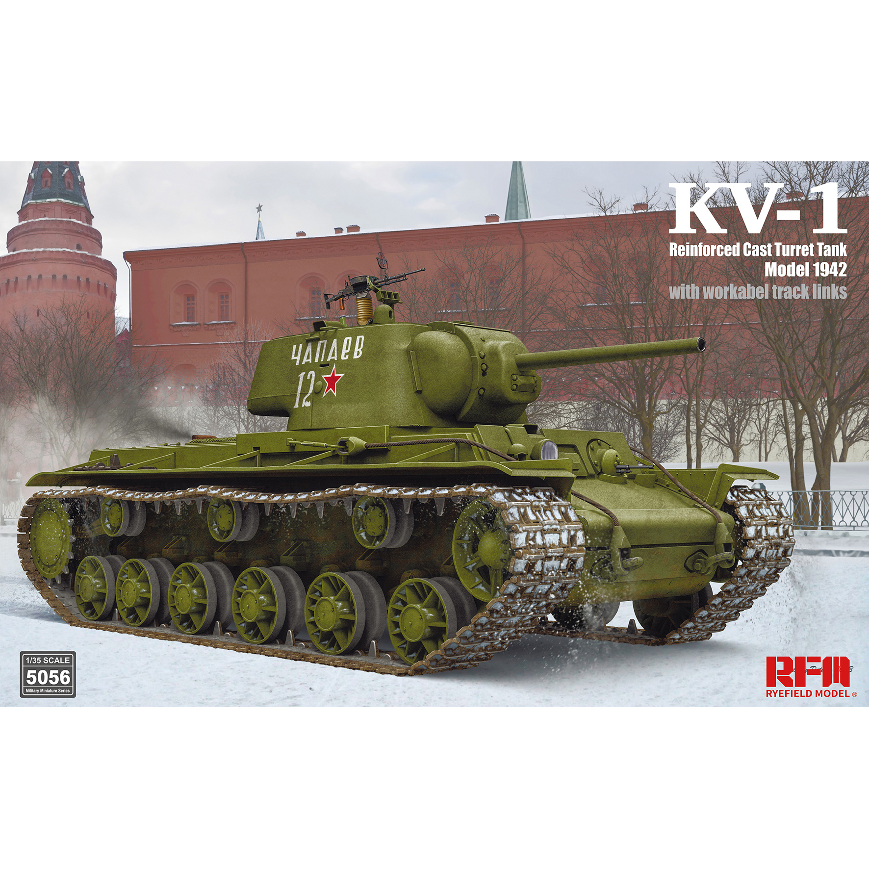 RM-5056 Rye Field Model 1/35 KV-1 tank with reinforced cast turret mod.1942 (with working tracks)