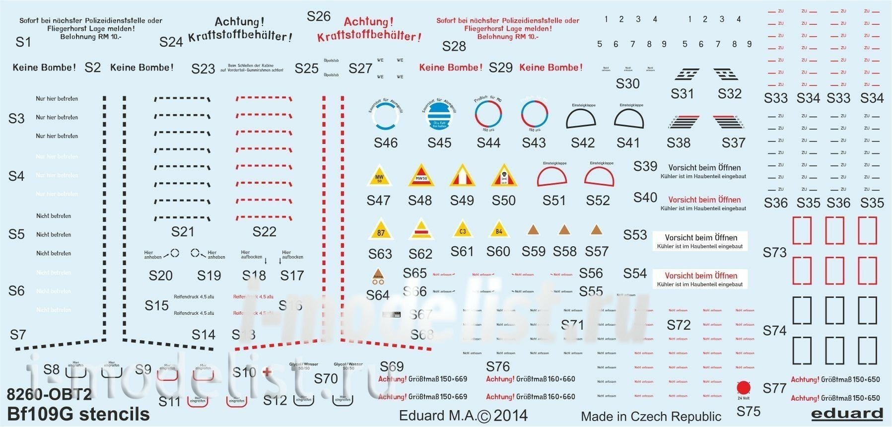 D48025 Edward 1/48 Decal for Bf 109G stencils