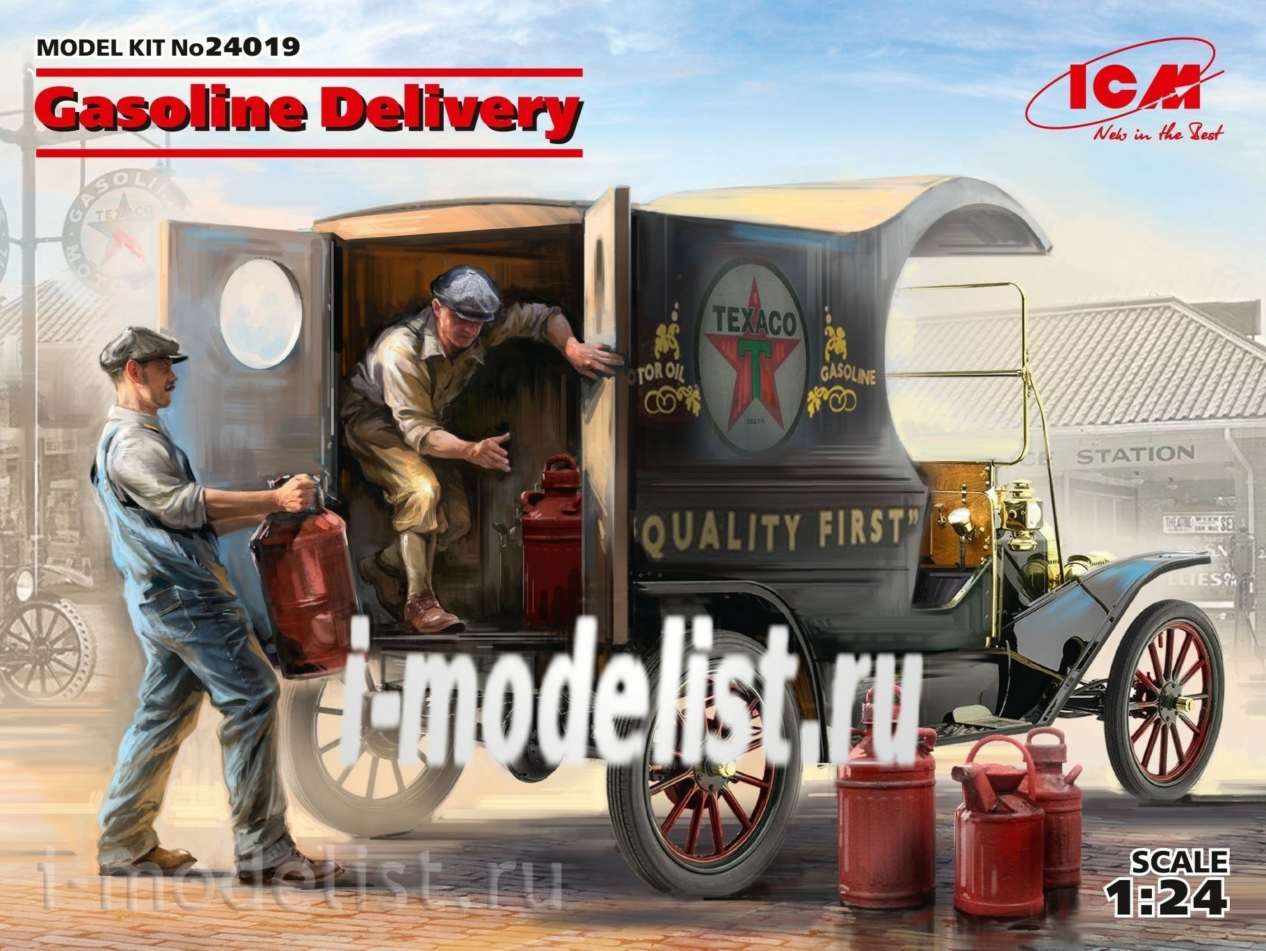 24019 ICM 1/24 Miniature gasoline delivery, Delivery van Model T 1912 with American movers
