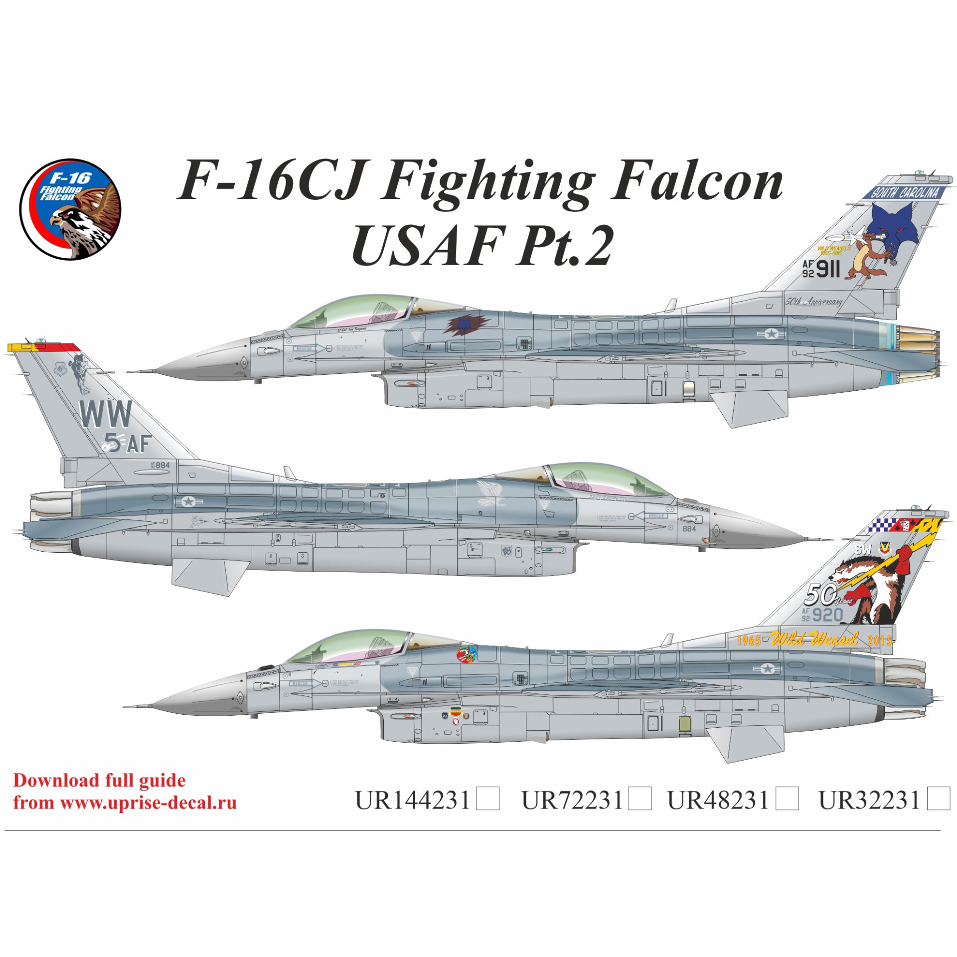 UR72231 Sunrise 1/72 Decals for F-16CG Fighting Falcon USAF Pt.2 since then . inscriptions, FFA (removable lacquer substrate)