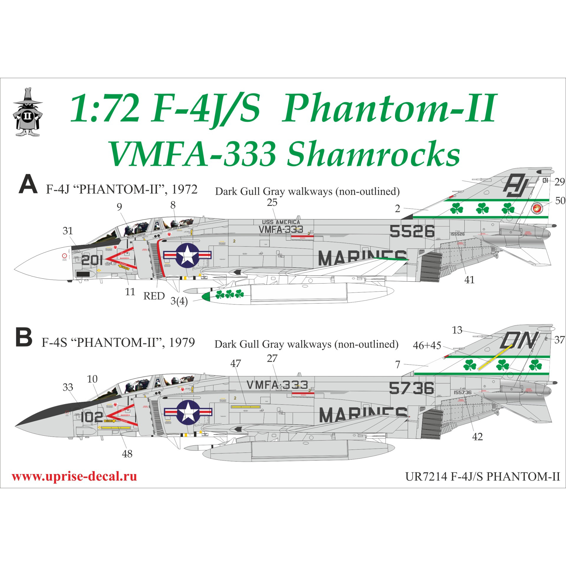 UR7214 Sunrise 1/72 Decal for F-4J/S Phantom-II VMFA-333