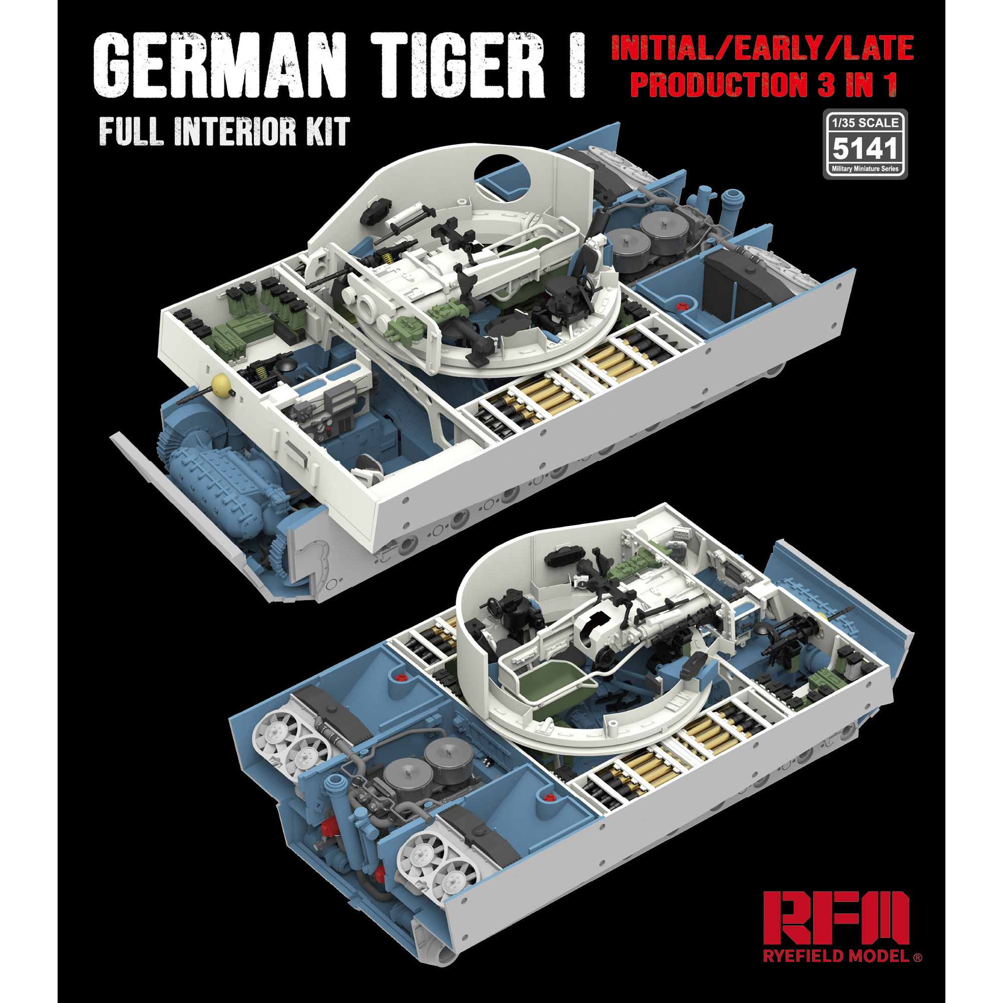 RM-5141 Rye Field Model 1/35 Набор полного интерьера для танка Тигр-1 (средний/ранний/поздний, 3 в 1)
