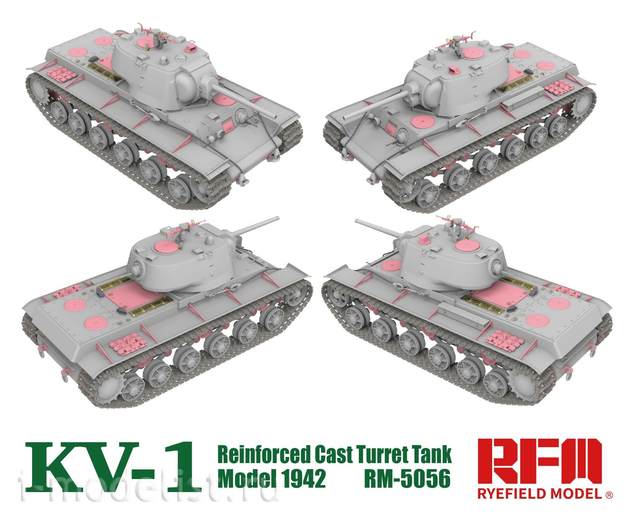 RM-5056 Rye Field Model 1/35 KV-1 tank with reinforced cast turret mod.1942 (with working tracks)