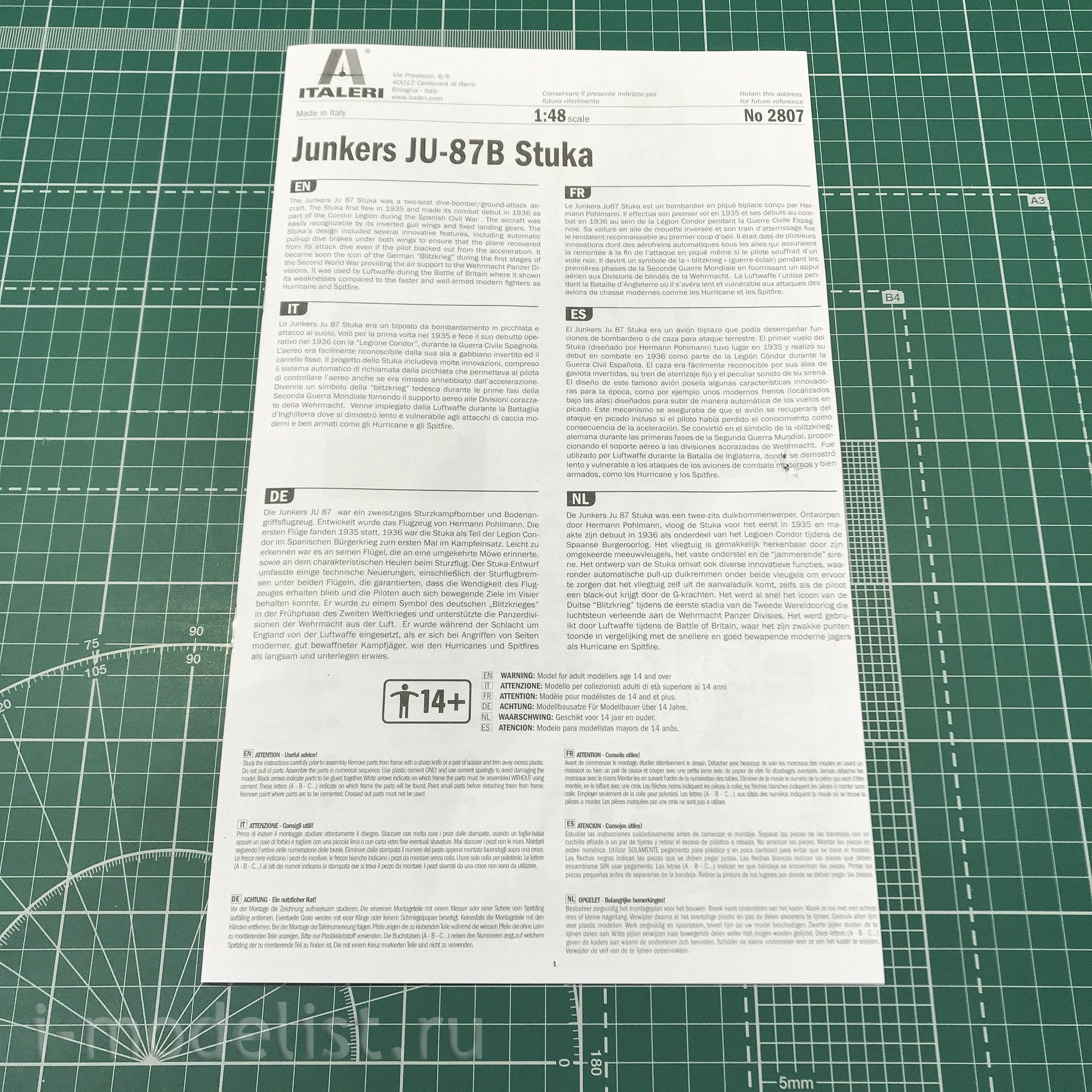 2807 Italeri 1/48 Junkers JU-87B Stuka Aircraft