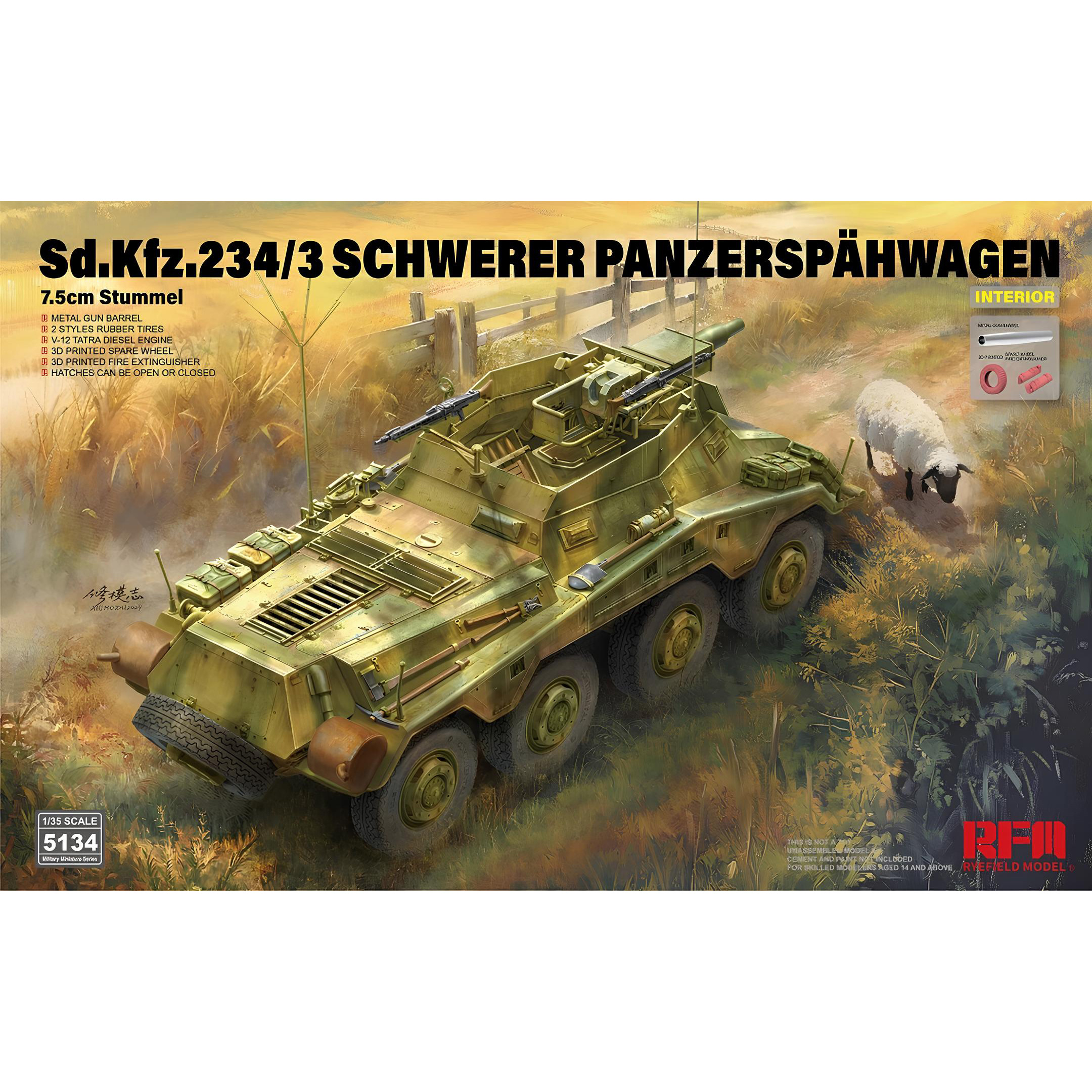 RM-5134 Rye Field Model 1/35 Notмецкий тяжёлый бронеавтомобиль Sd.Kfz. 234/3 Schwerer Panzerspähwagen 7.5cm Stummel