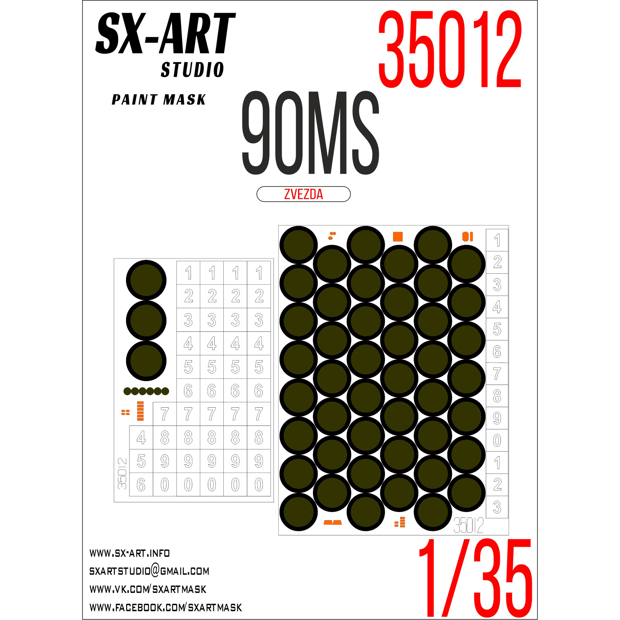 35012 SX-Art 1/35 Paint mask T-90MS (for the Zvezda 3675 model)