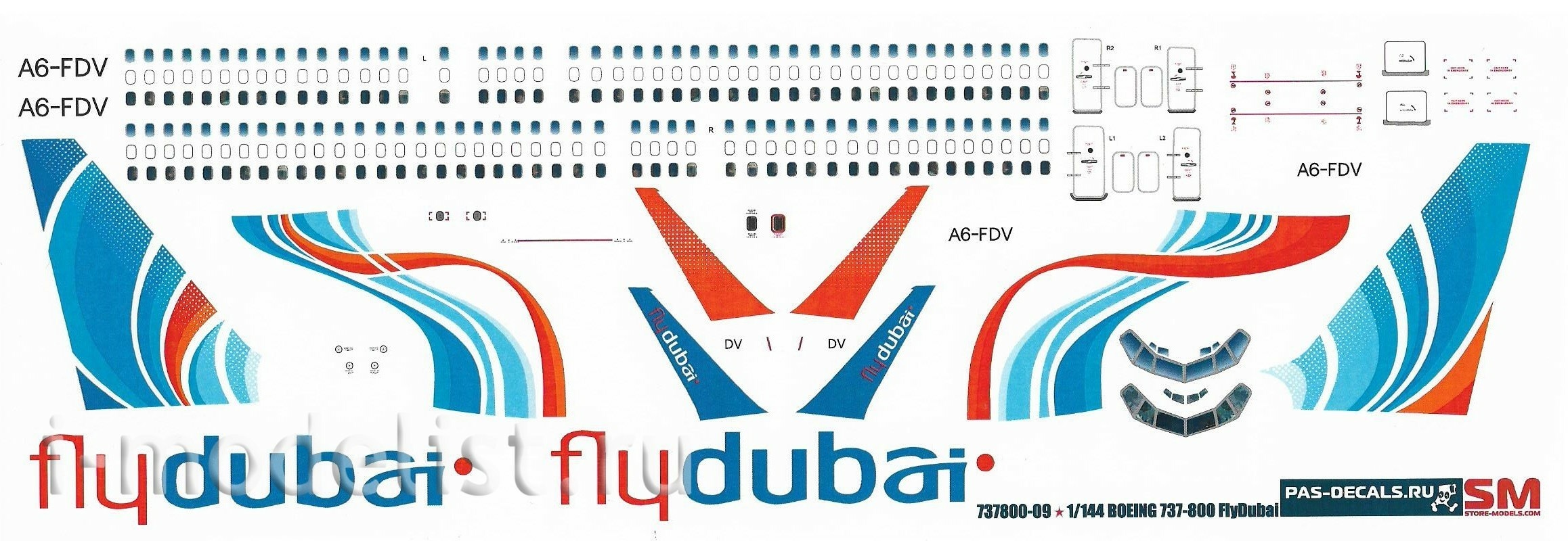 737800-09 PasDecals Decal 1/144 Scales at Boeng 737-800 Fly Dubai