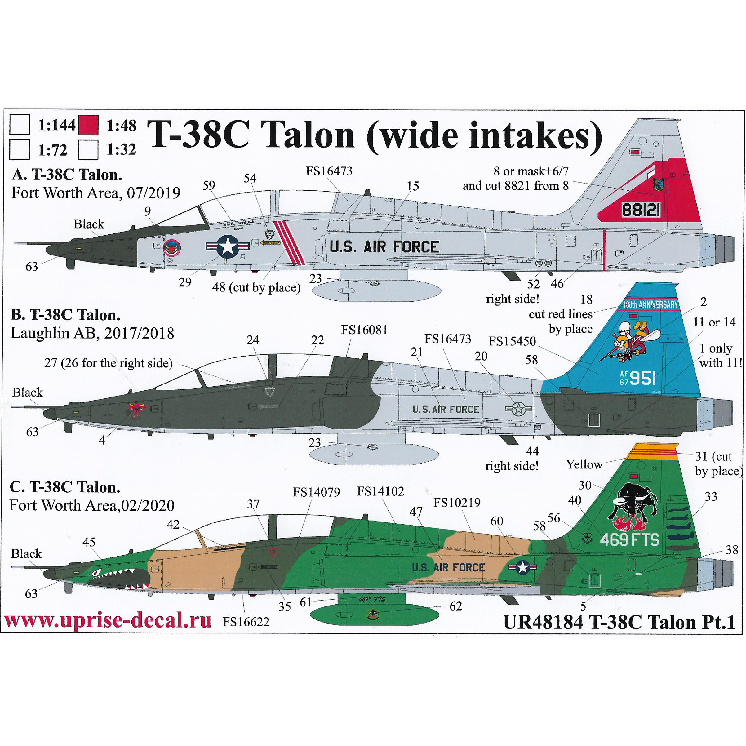 UR48184 Sunrise 1/48 Decal for T-38C Talon Pt.1 (wide intakes)