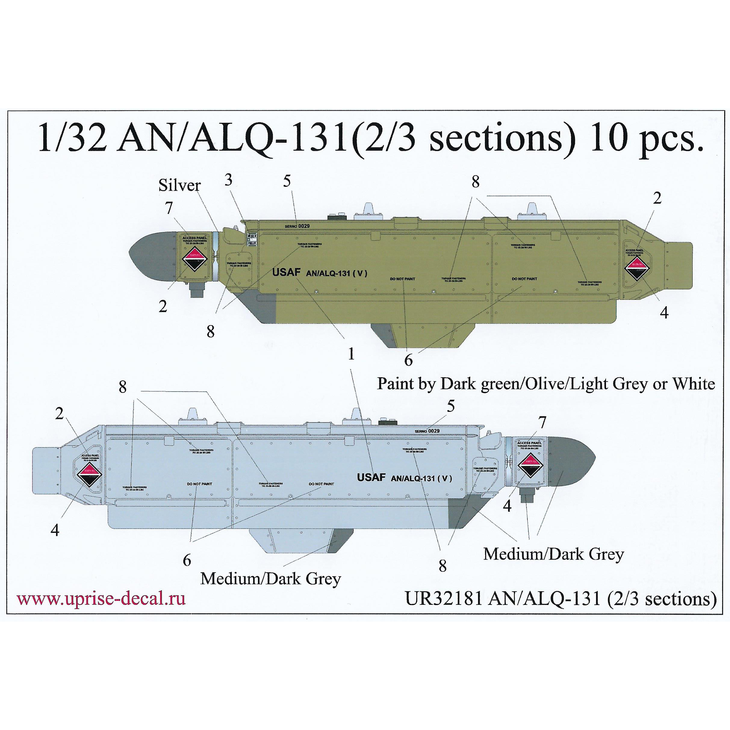 UR32181 Sunrise 1/32 Decal for AN/ALQ-131 (2/3 sections) 10 pcs