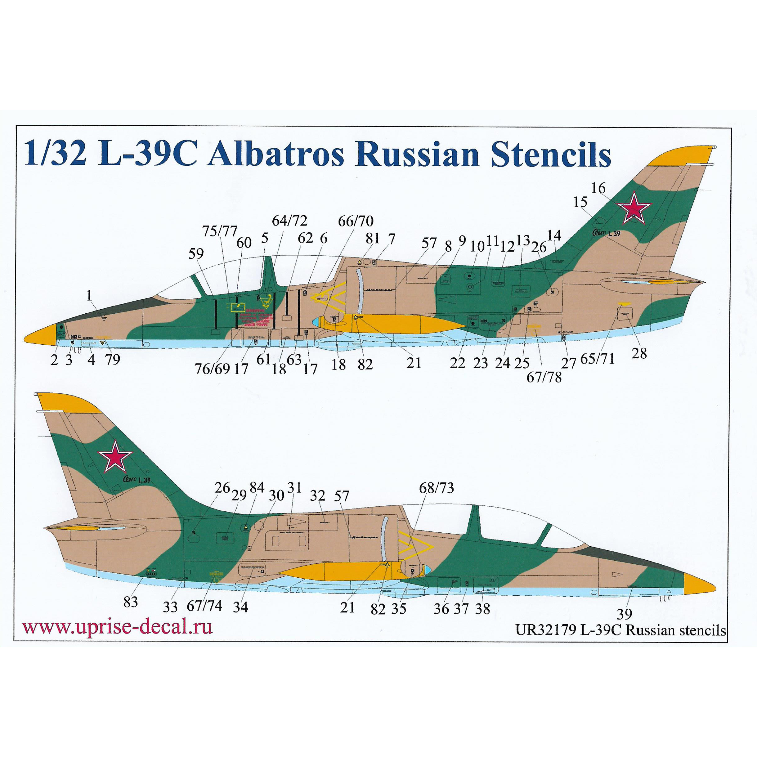 UR32139 Sunrise 1/32 Decal for L-39C Albatros Tech. inscriptions in Russian