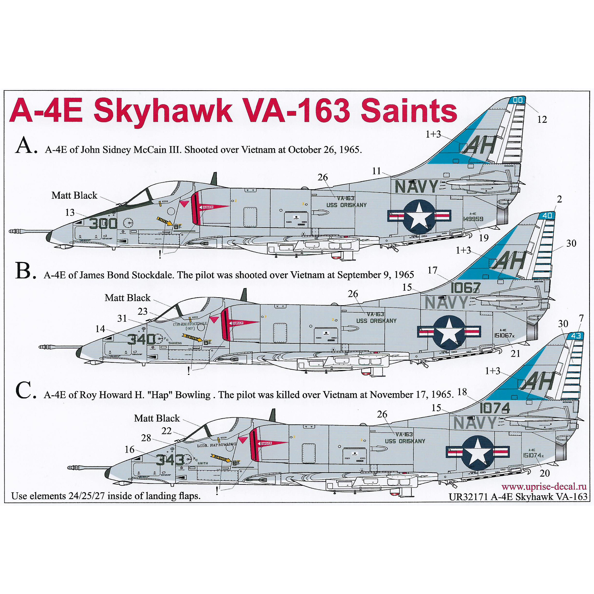 UR32171 Sunrise 1/32 Decals for A-4E Skyhawk 